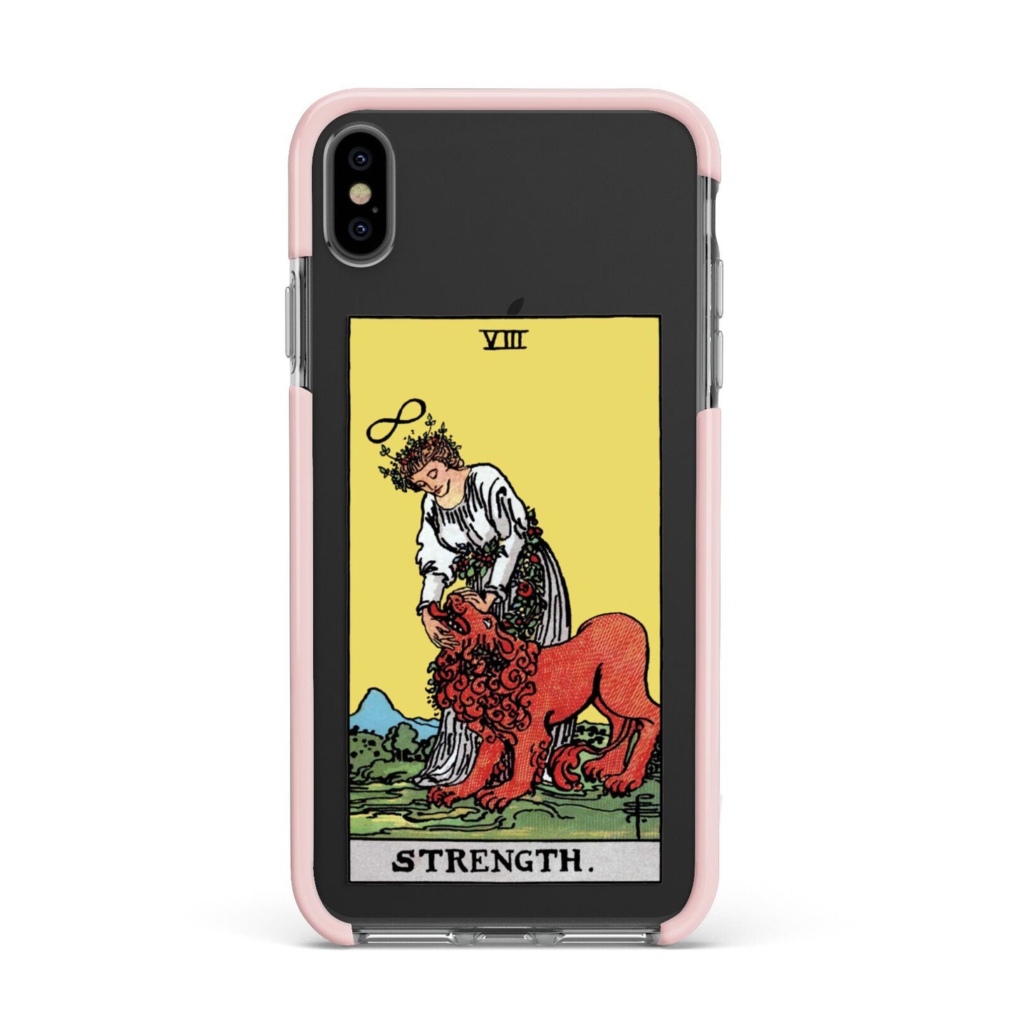 Strength Tarot Card Apple iPhone Xs Max Impact Case Pink Edge on Black Phone