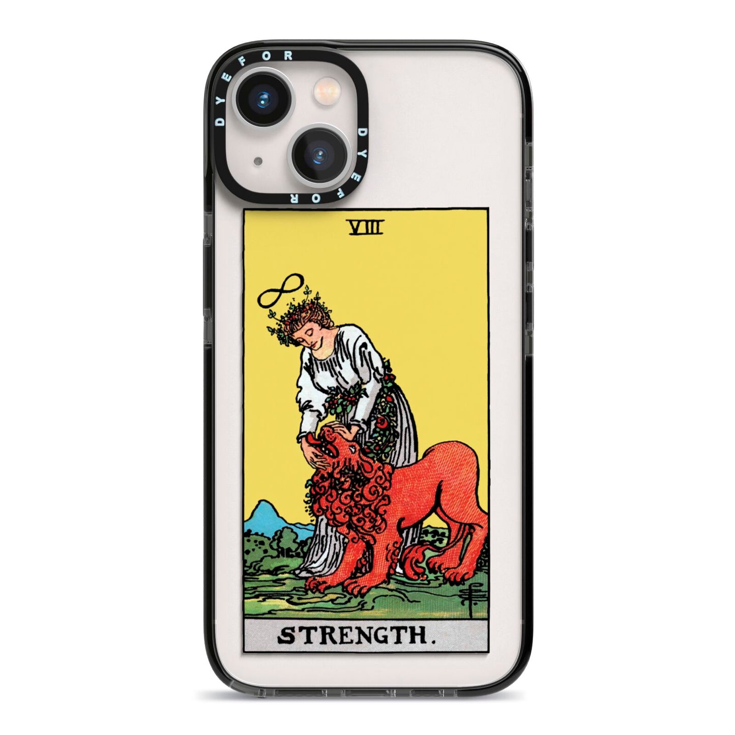 Strength Tarot Card iPhone 13 Black Impact Case on Silver phone