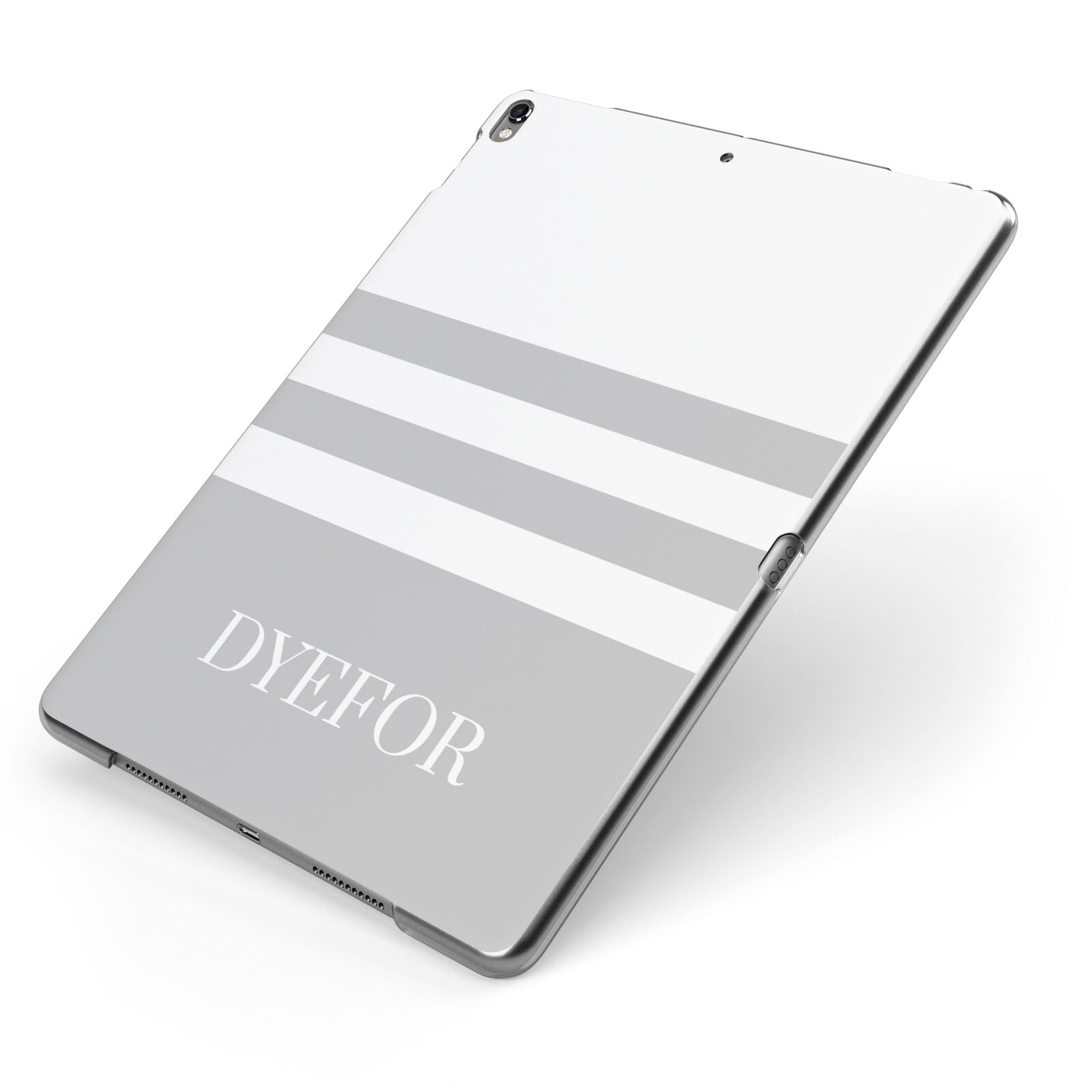 Stripes Personalised Name Apple iPad Case on Grey iPad Side View