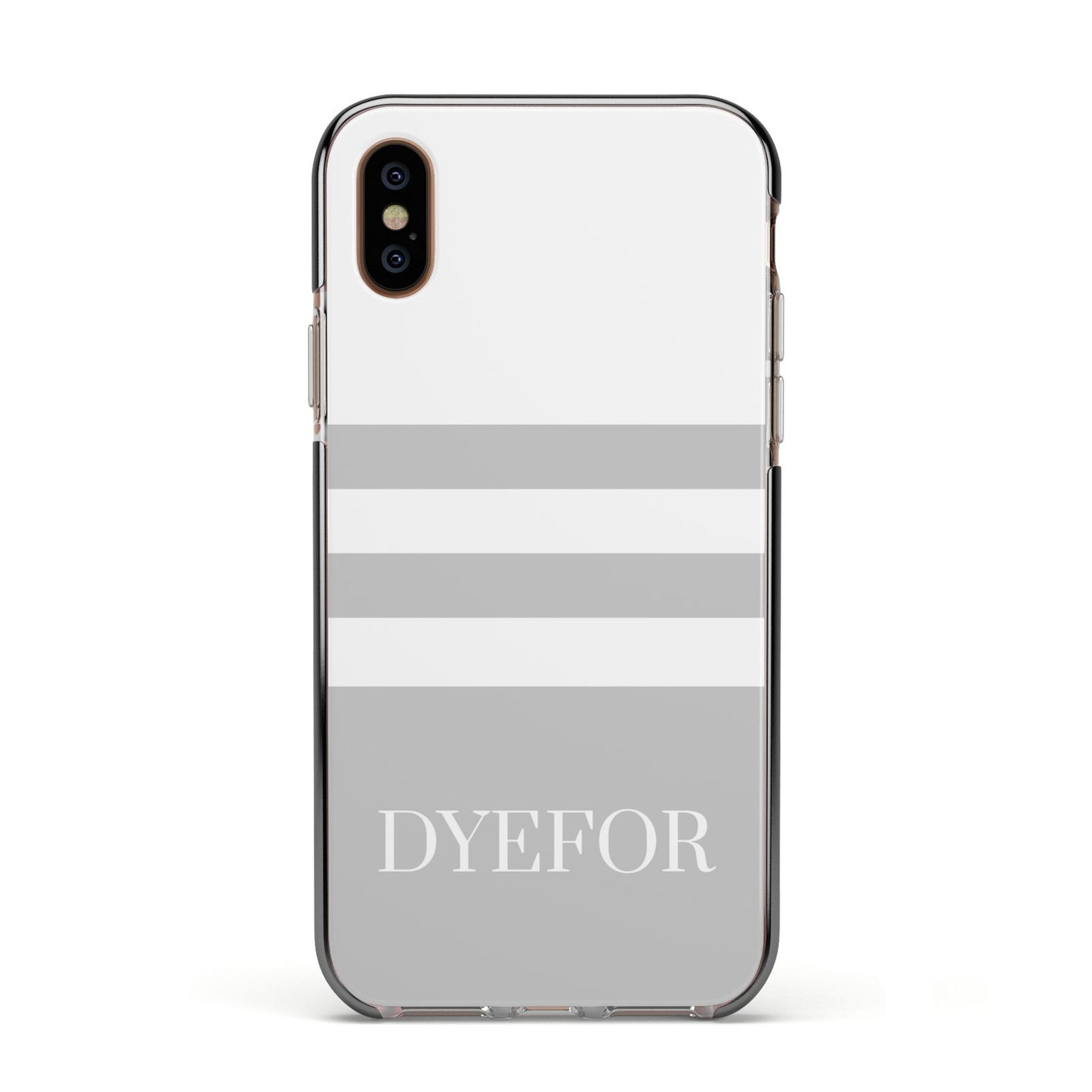 Stripes Personalised Name Apple iPhone Xs Impact Case Black Edge on Gold Phone