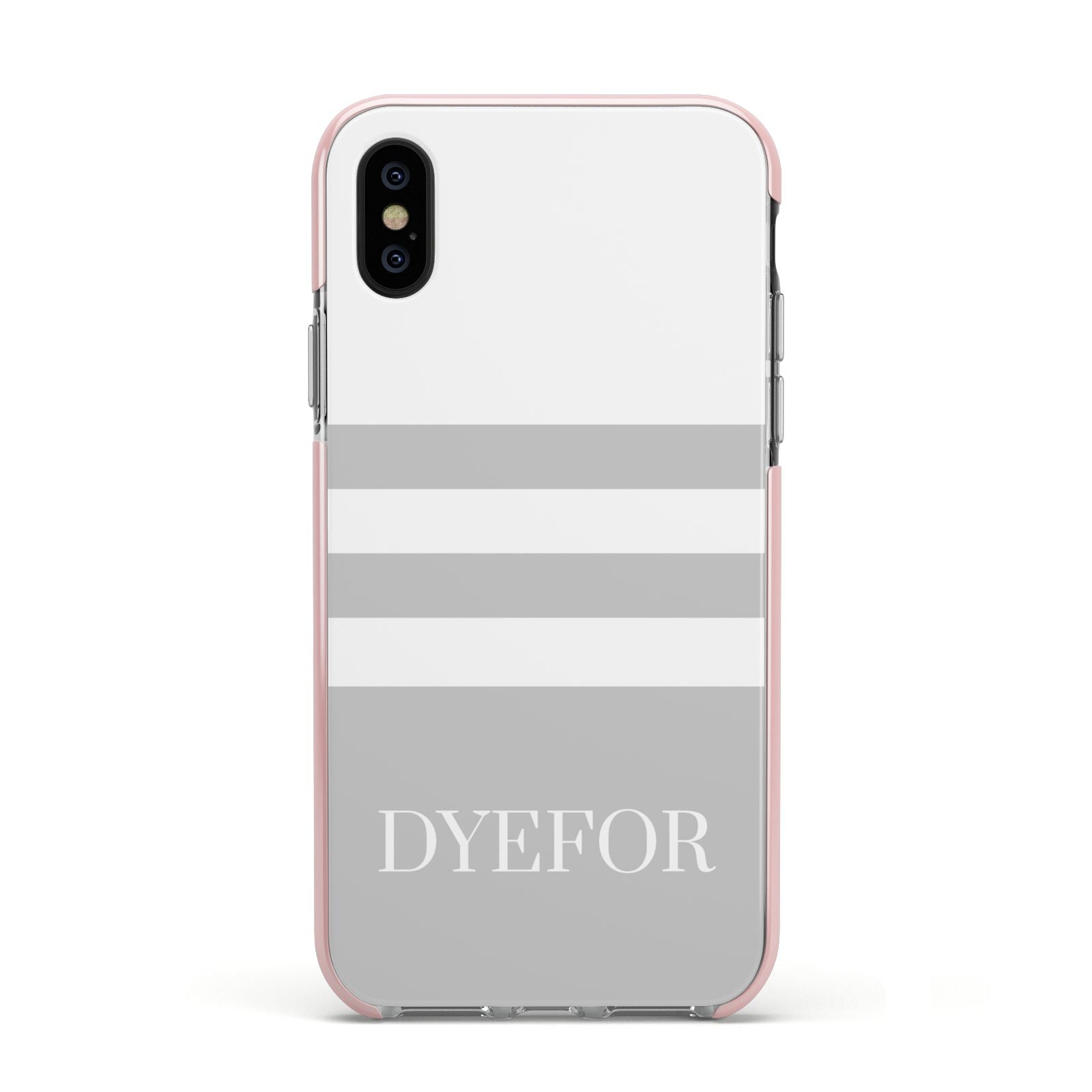 Stripes Personalised Name Apple iPhone Xs Impact Case Pink Edge on Black Phone