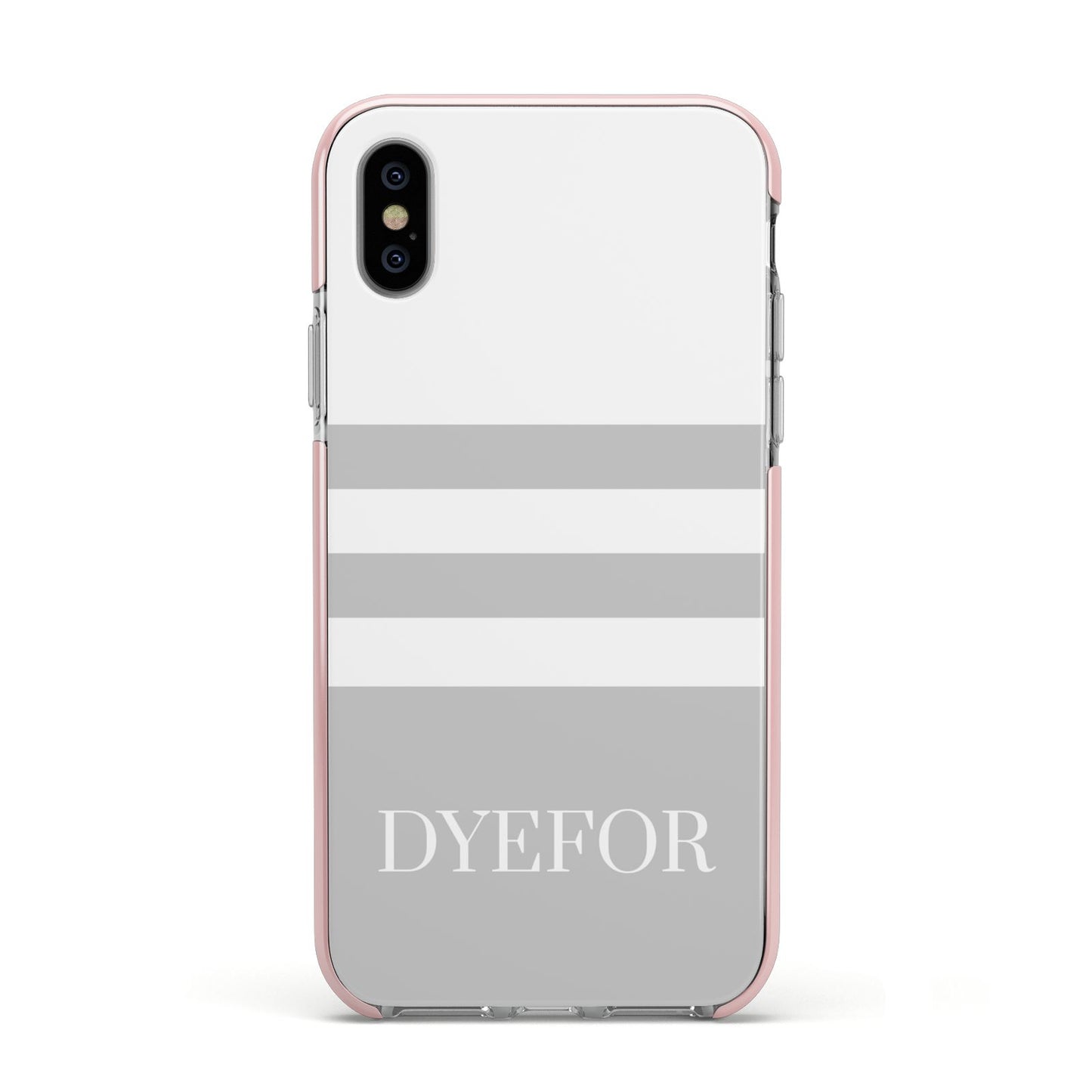 Stripes Personalised Name Apple iPhone Xs Impact Case Pink Edge on Silver Phone