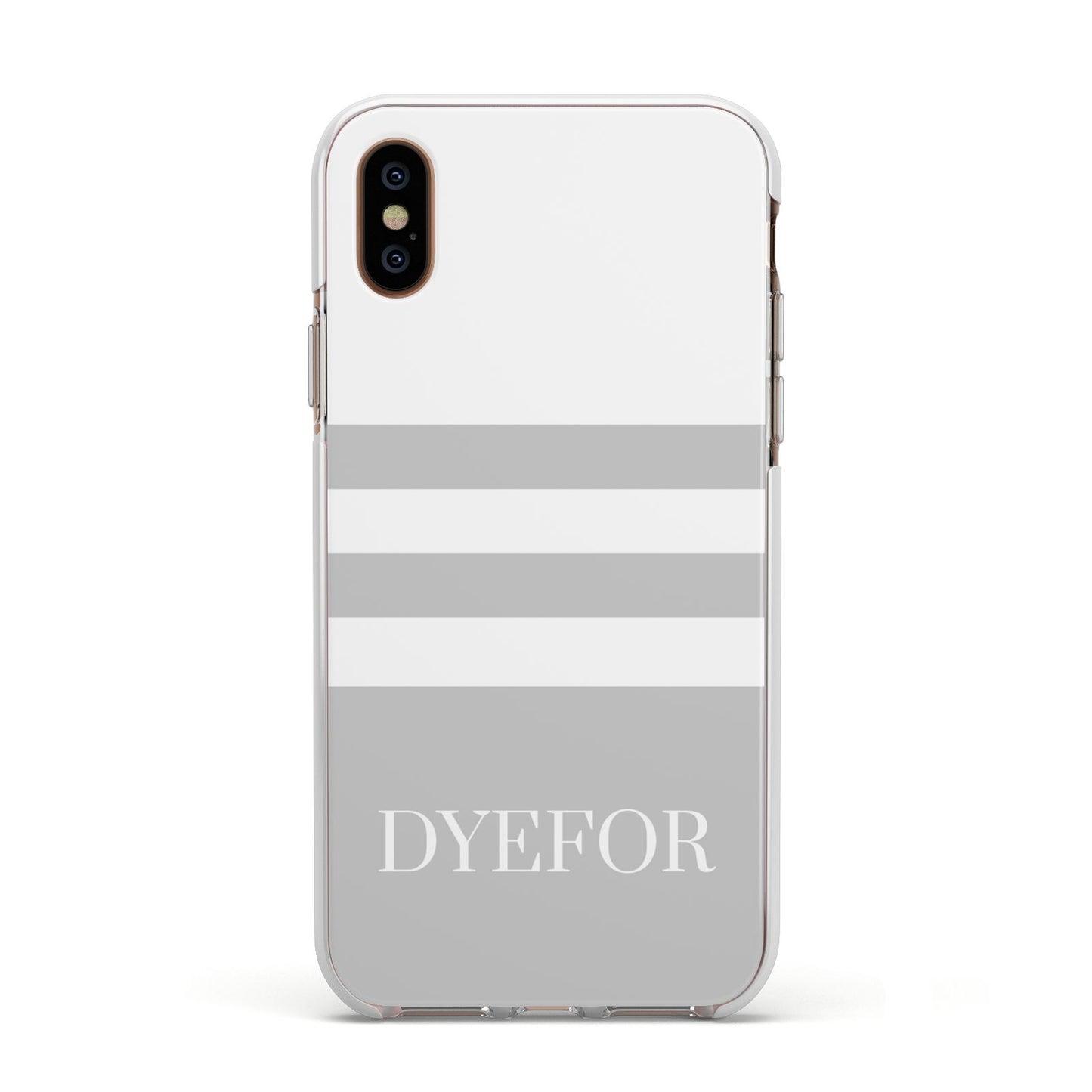 Stripes Personalised Name Apple iPhone Xs Impact Case White Edge on Gold Phone