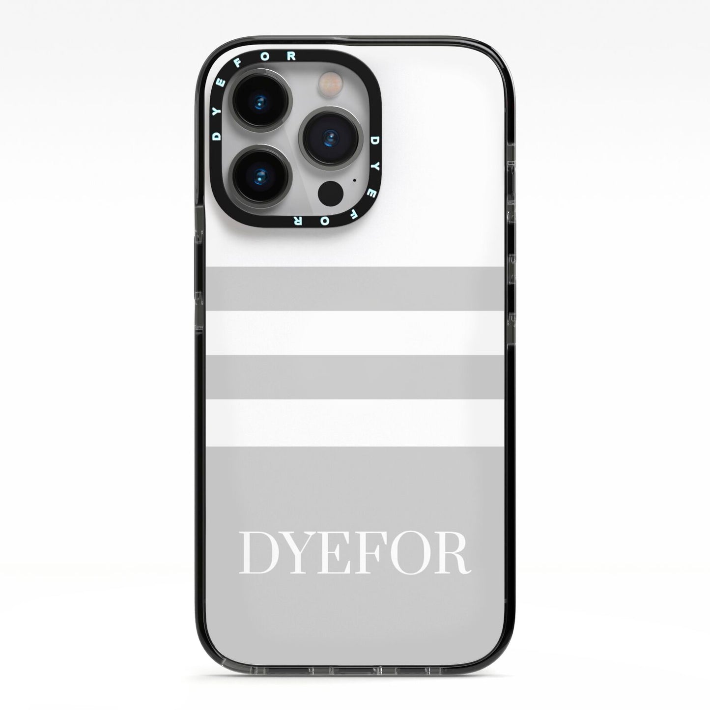 Stripes Personalised Name iPhone 13 Pro Black Impact Case on Silver phone