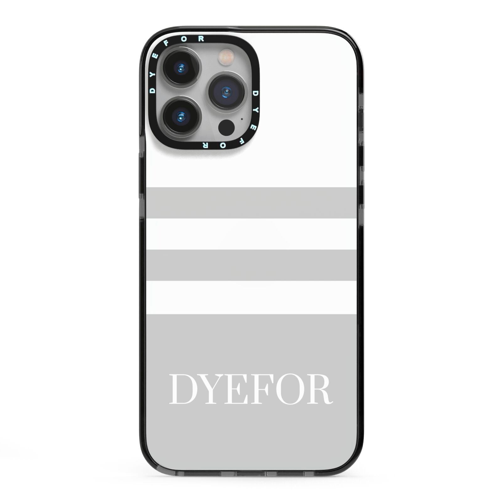 Stripes Personalised Name iPhone 13 Pro Max Black Impact Case on Silver phone