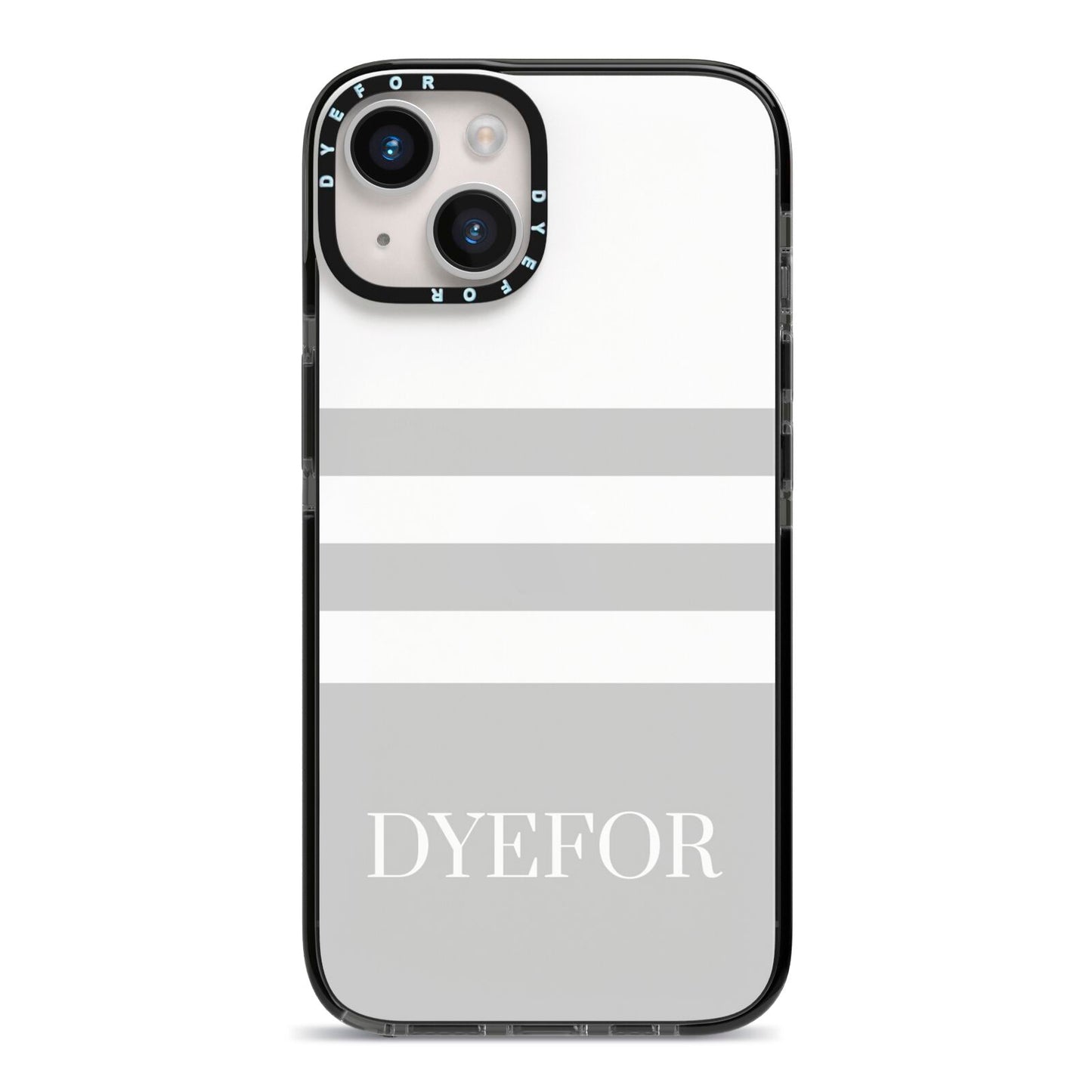 Stripes Personalised Name iPhone 14 Black Impact Case on Silver phone