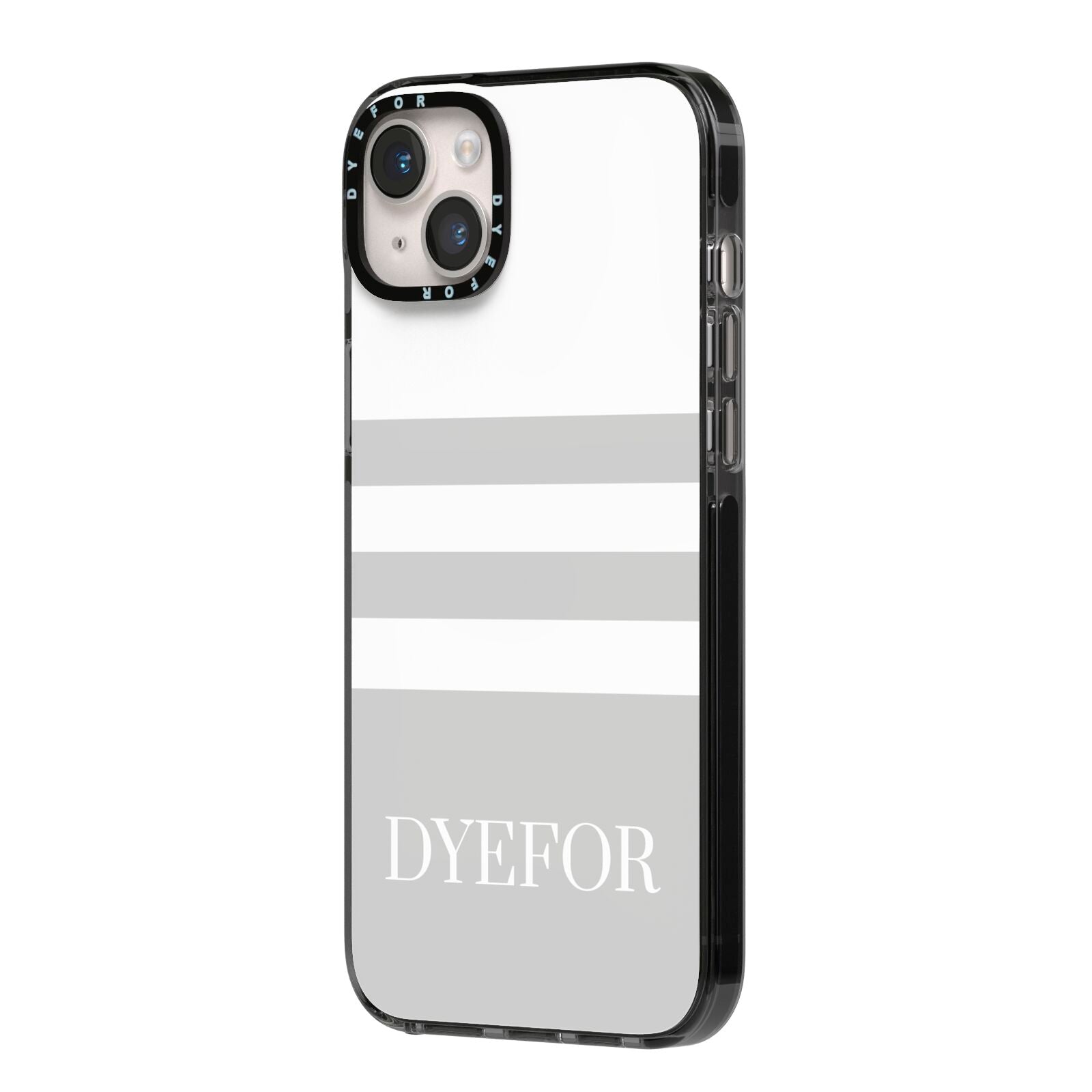 Stripes Personalised Name iPhone 14 Plus Black Impact Case Side Angle on Silver phone