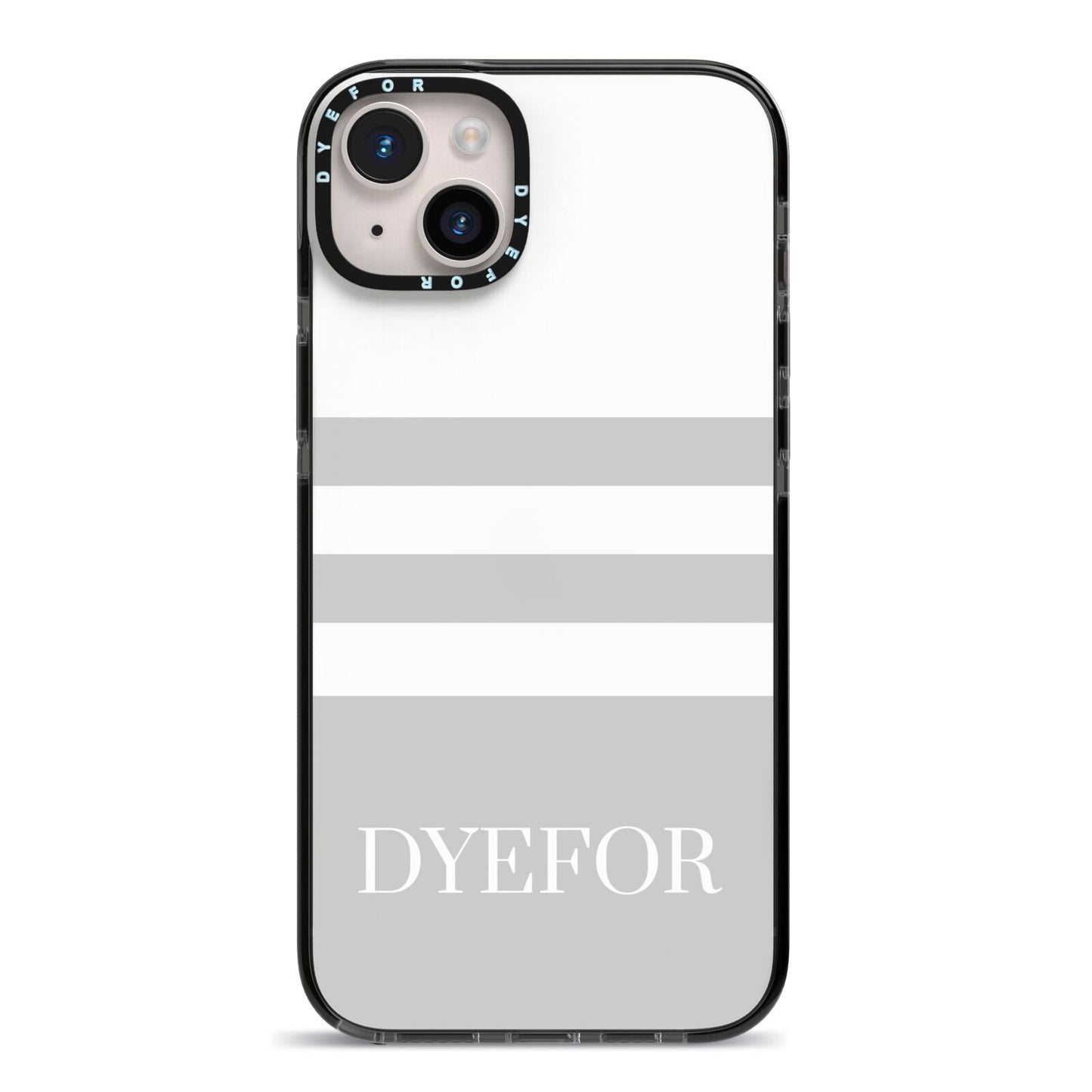 Stripes Personalised Name iPhone 14 Plus Black Impact Case on Silver phone