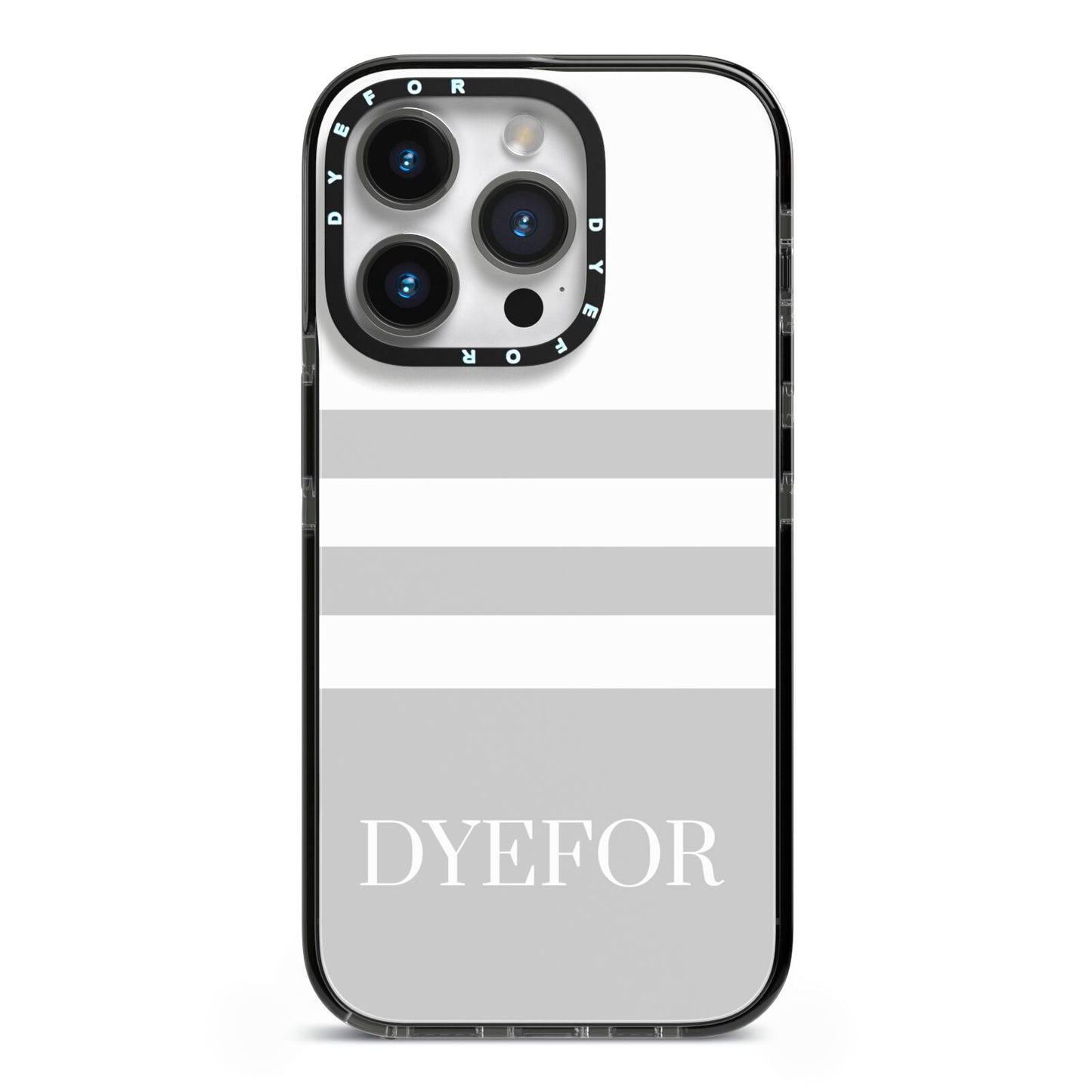 Stripes Personalised Name iPhone 14 Pro Black Impact Case on Silver phone