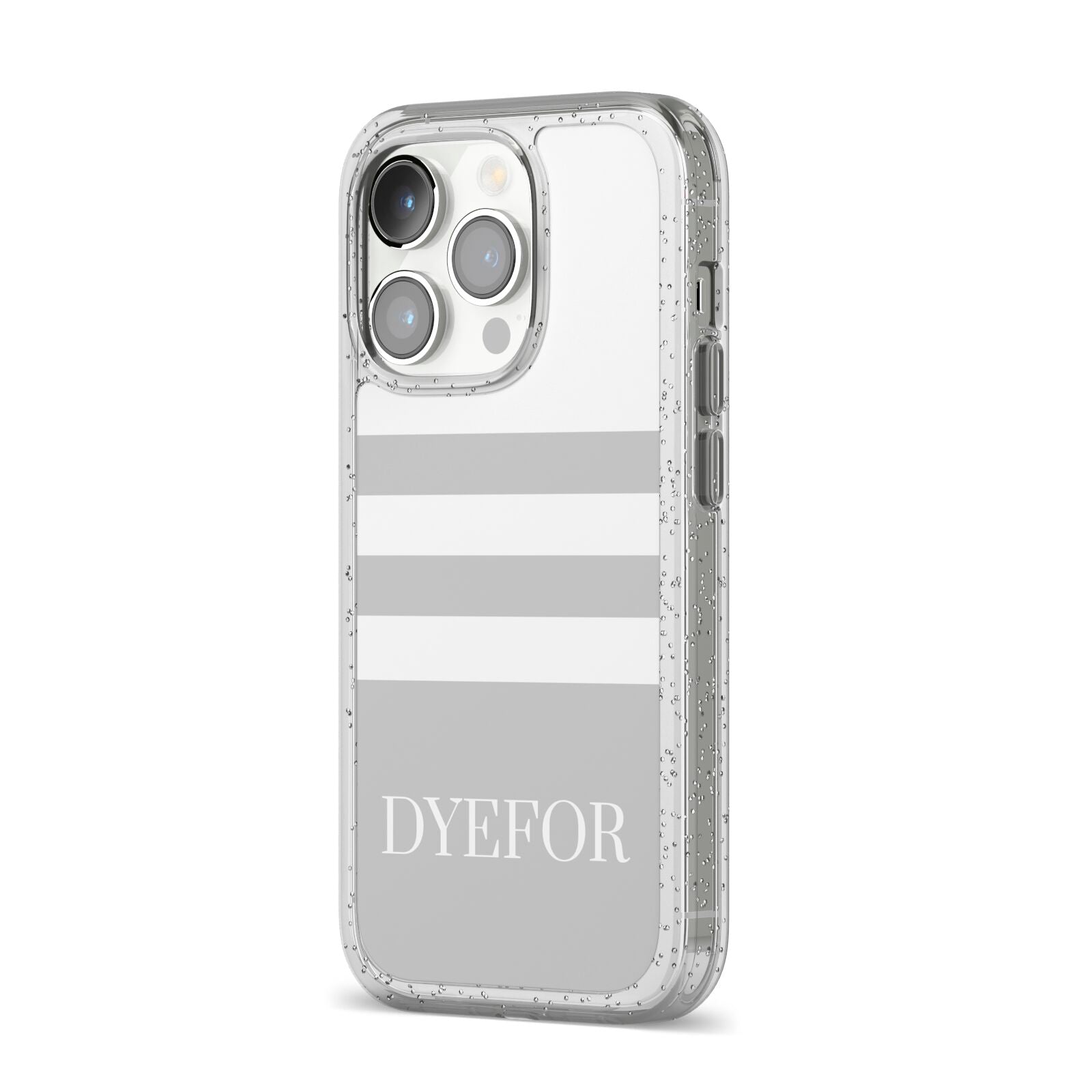 Stripes Personalised Name iPhone 14 Pro Glitter Tough Case Silver Angled Image