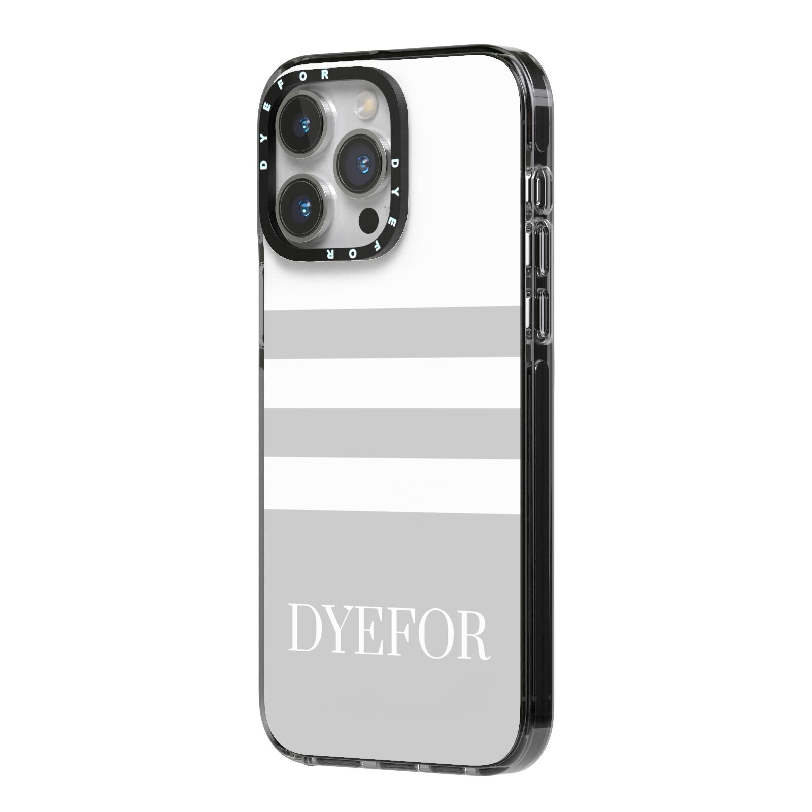 Stripes Personalised Name iPhone 14 Pro Max Black Impact Case Side Angle on Silver phone