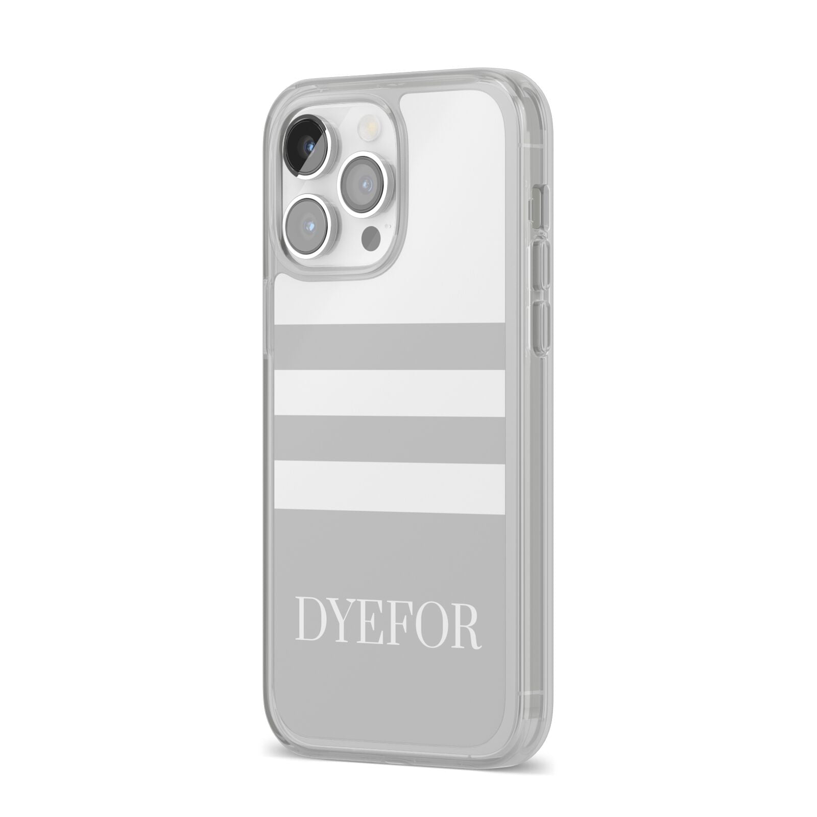 Stripes Personalised Name iPhone 14 Pro Max Clear Tough Case Silver Angled Image