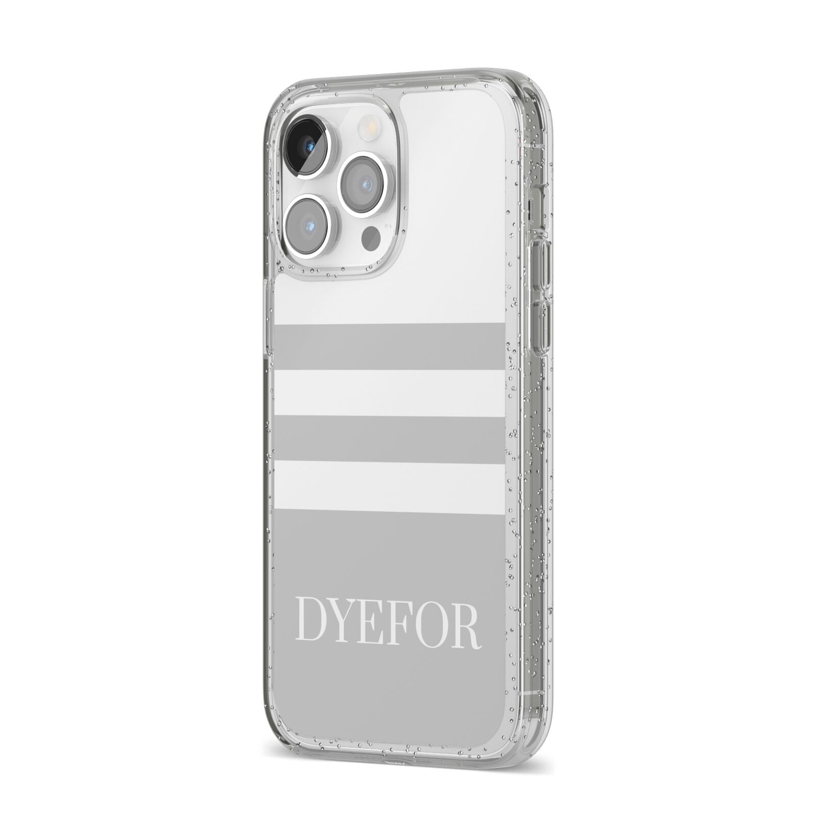 Stripes Personalised Name iPhone 14 Pro Max Glitter Tough Case Silver Angled Image