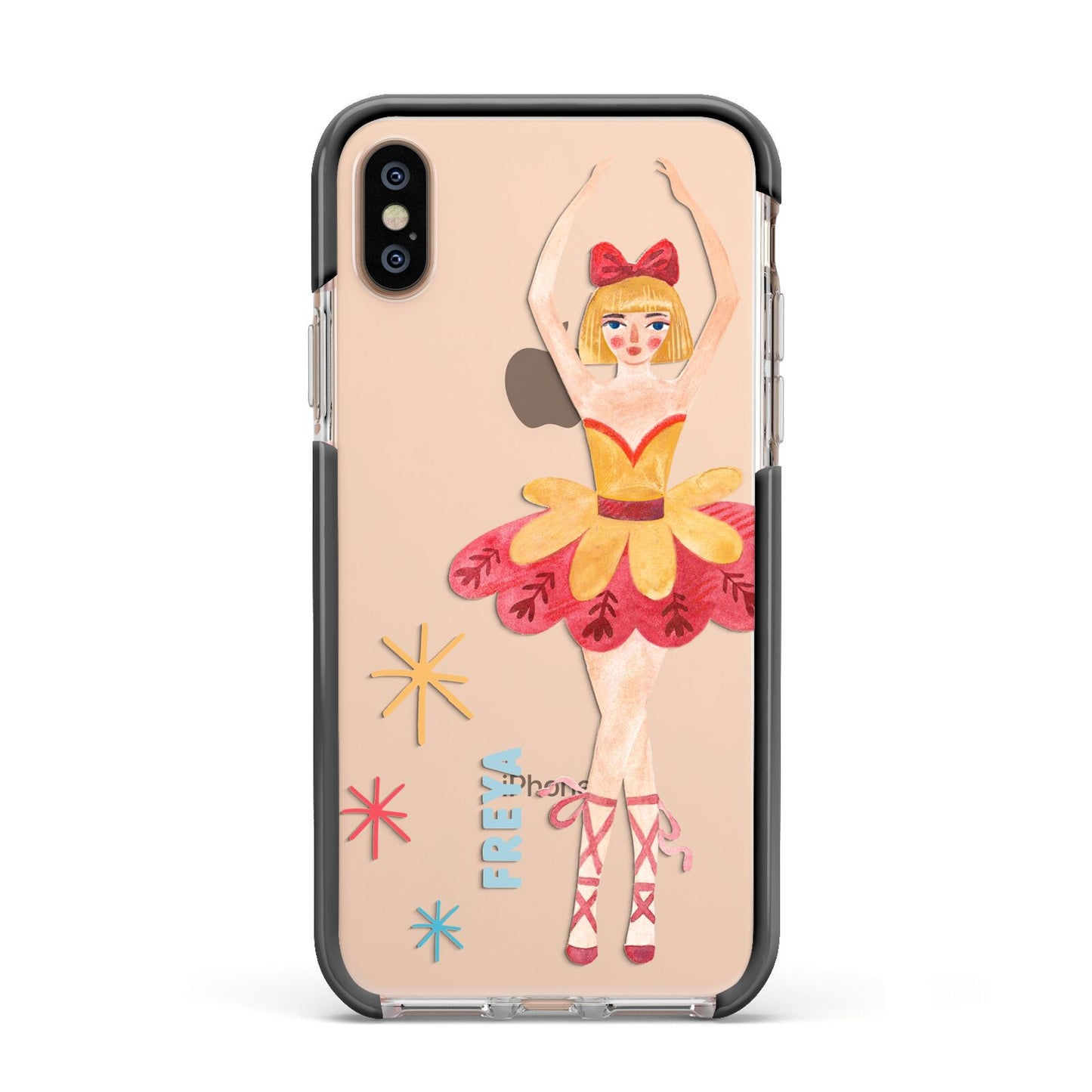 Sugarplum Nutcracker Personalised Apple iPhone Xs Impact Case Black Edge on Gold Phone