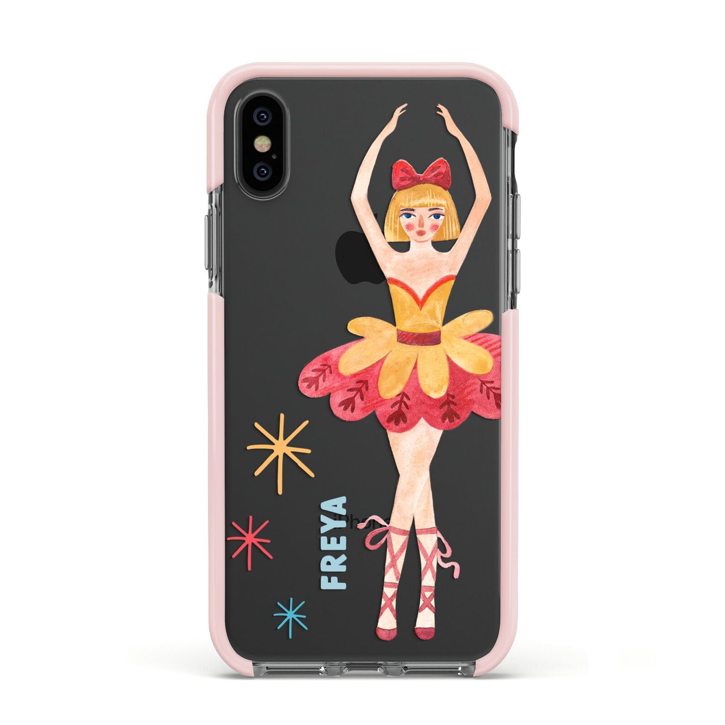 Sugarplum Nutcracker Personalised Apple iPhone Xs Impact Case Pink Edge on Black Phone