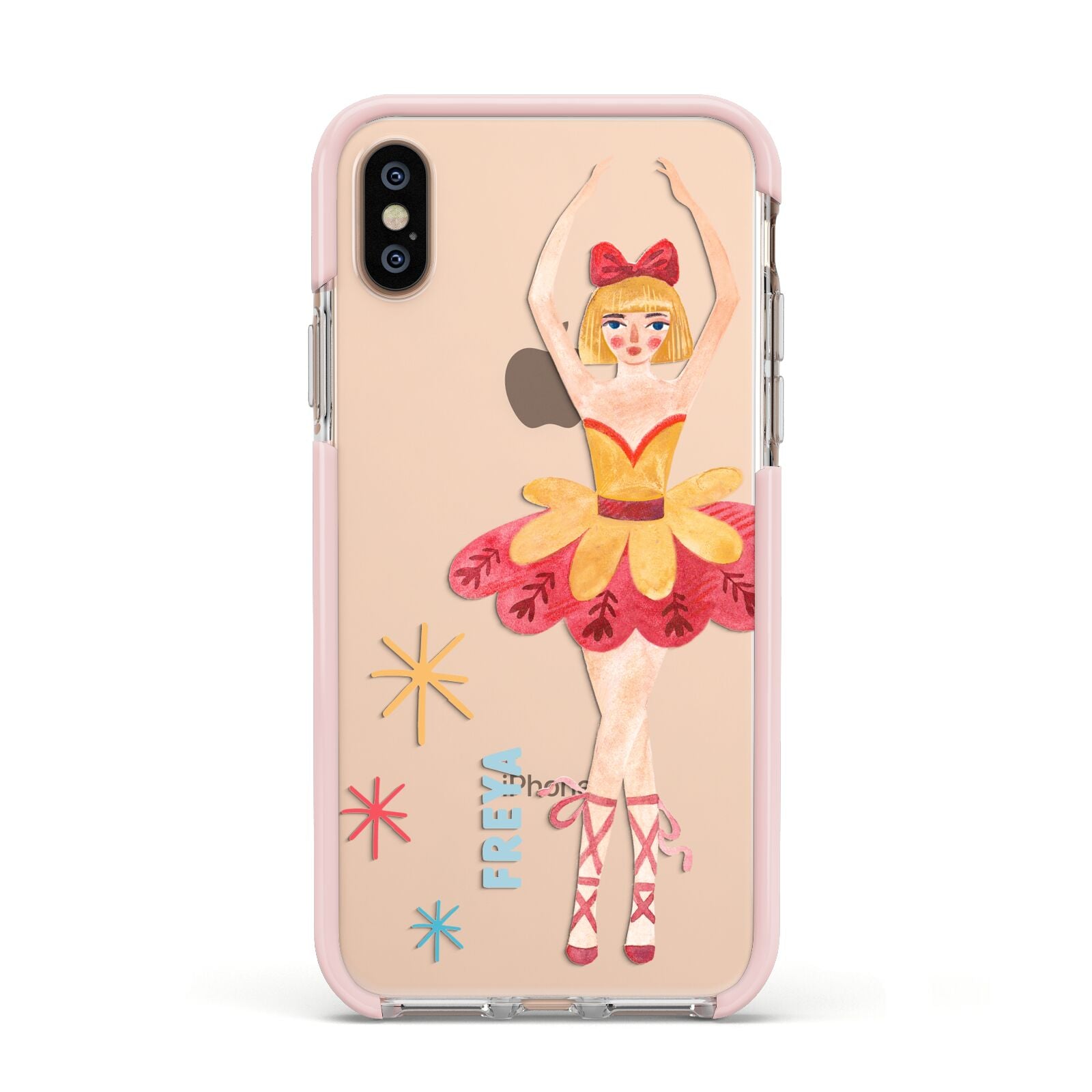 Sugarplum Nutcracker Personalised Apple iPhone Xs Impact Case Pink Edge on Gold Phone