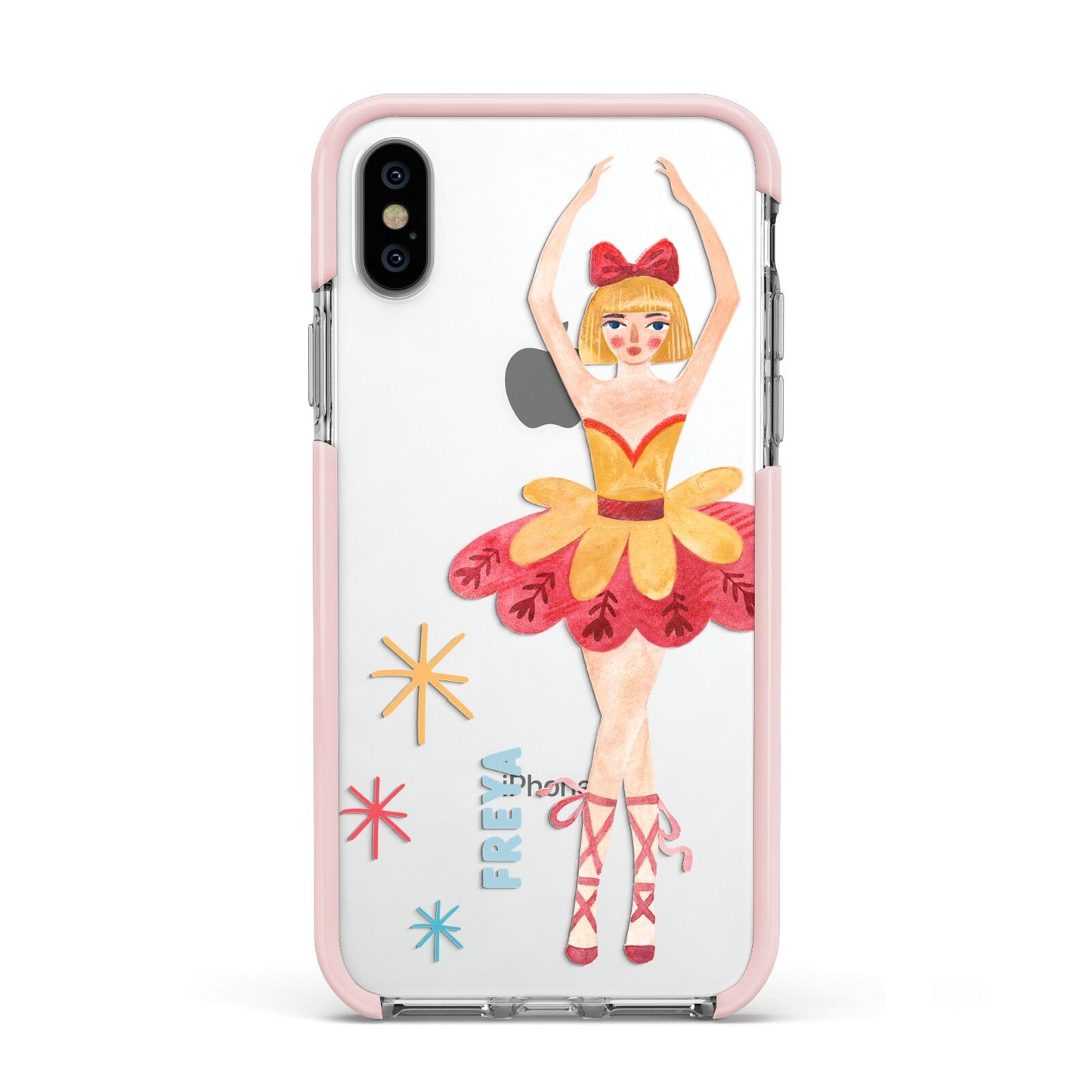 Sugarplum Nutcracker Personalised Apple iPhone Xs Impact Case Pink Edge on Silver Phone