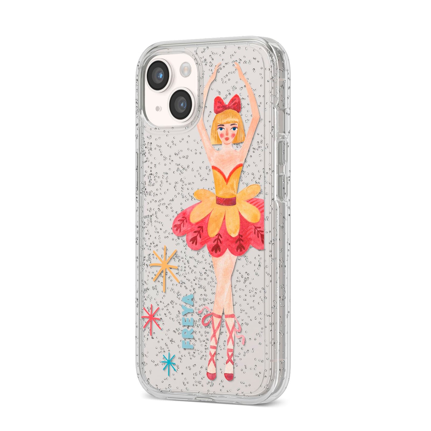 Sugarplum Nutcracker Personalised iPhone 14 Glitter Tough Case Starlight Angled Image