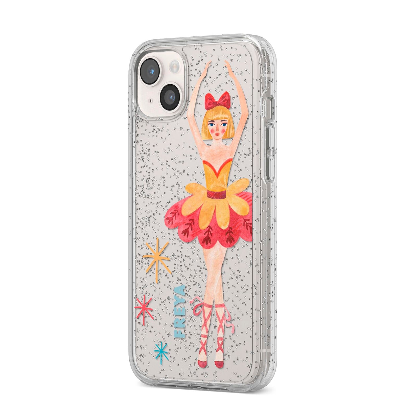 Sugarplum Nutcracker Personalised iPhone 14 Plus Glitter Tough Case Starlight Angled Image