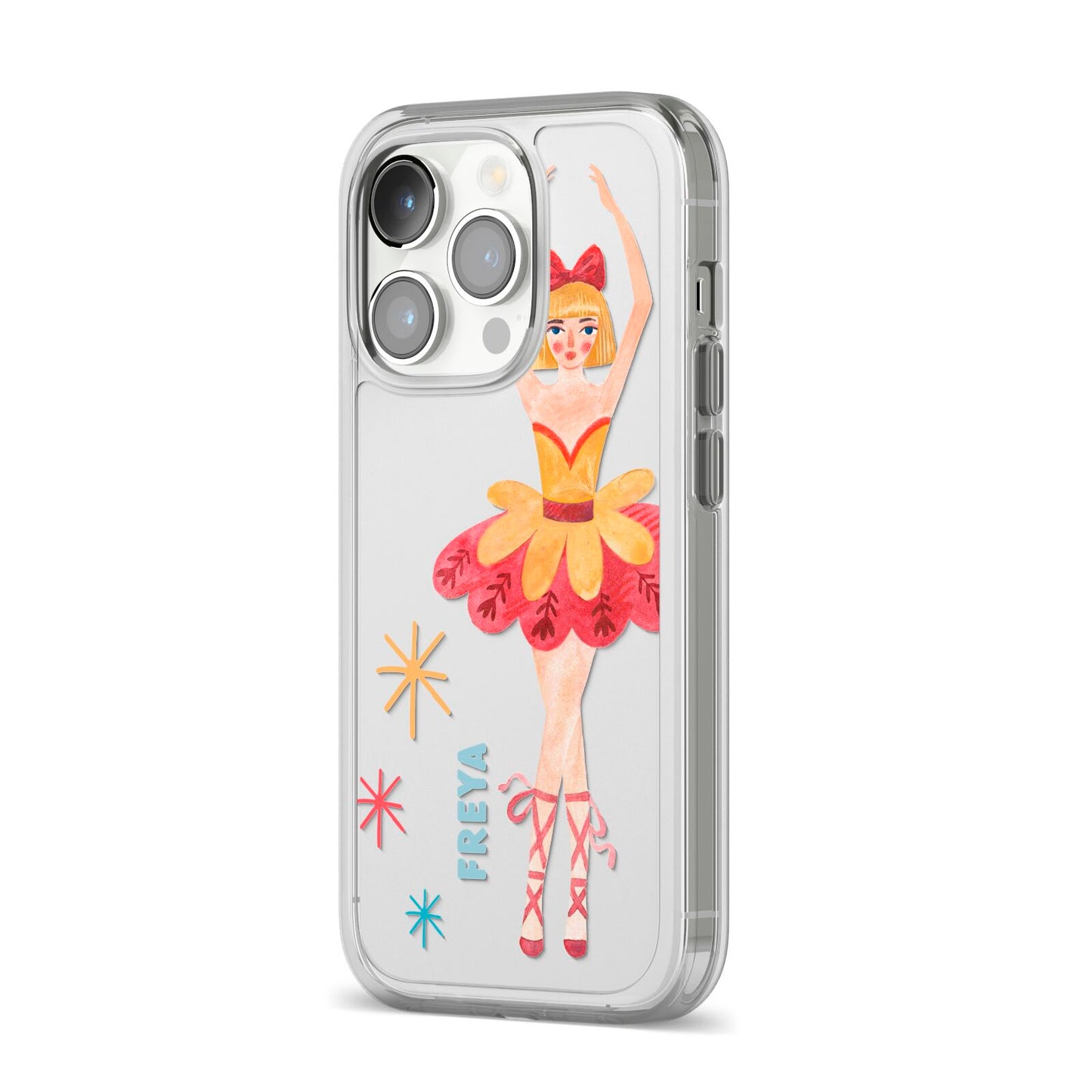 Sugarplum Nutcracker Personalised iPhone 14 Pro Clear Tough Case Silver Angled Image