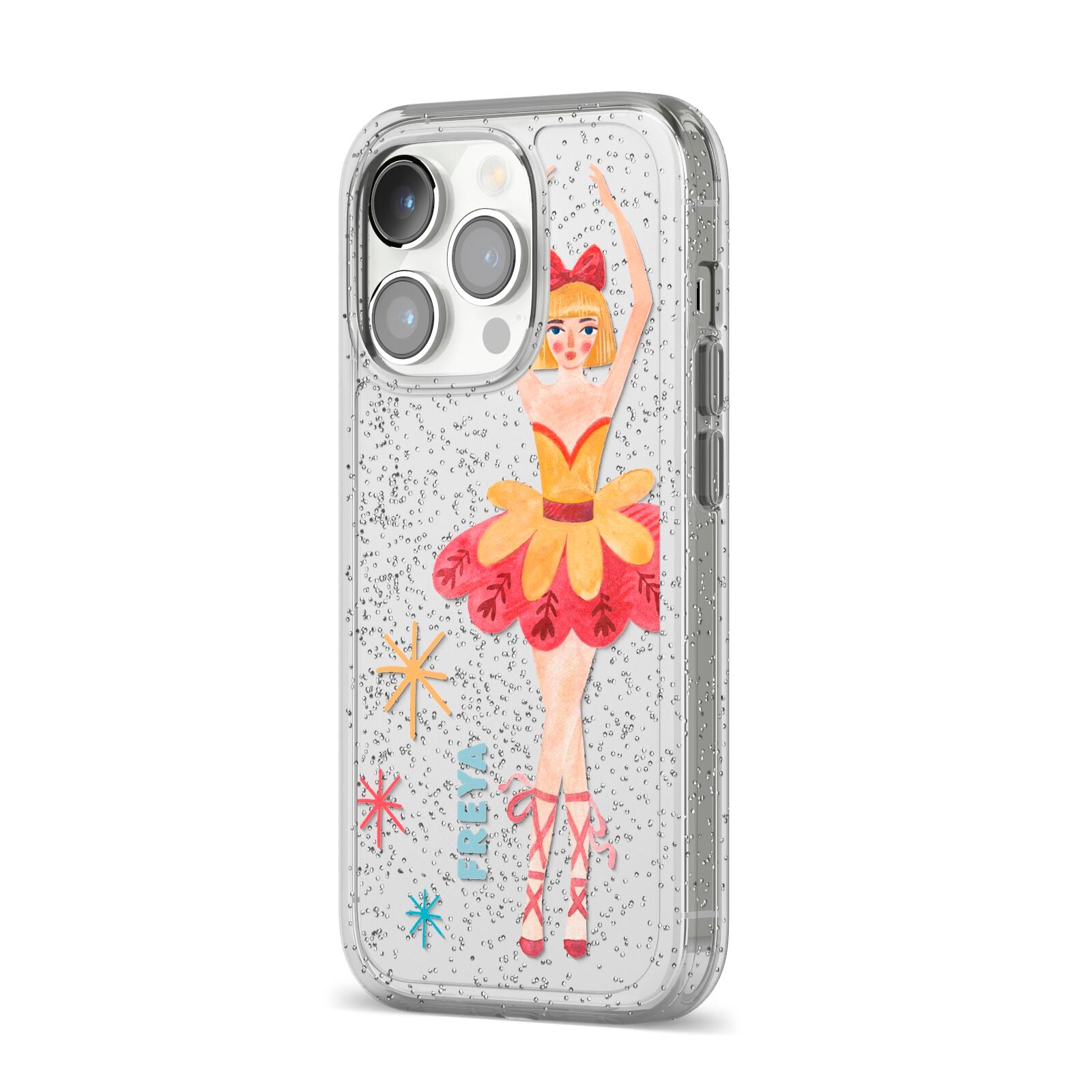 Sugarplum Nutcracker Personalised iPhone 14 Pro Glitter Tough Case Silver Angled Image