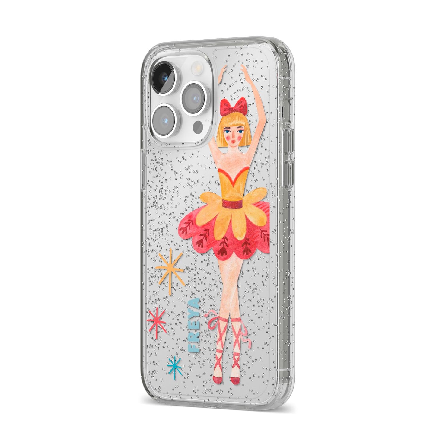 Sugarplum Nutcracker Personalised iPhone 14 Pro Max Glitter Tough Case Silver Angled Image