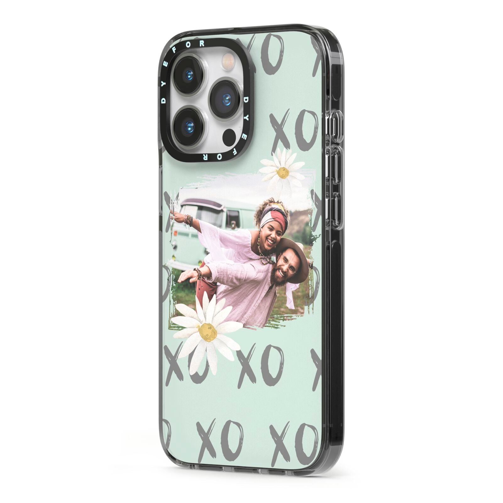 Summer Custom Photo iPhone 13 Pro Black Impact Case Side Angle on Silver phone