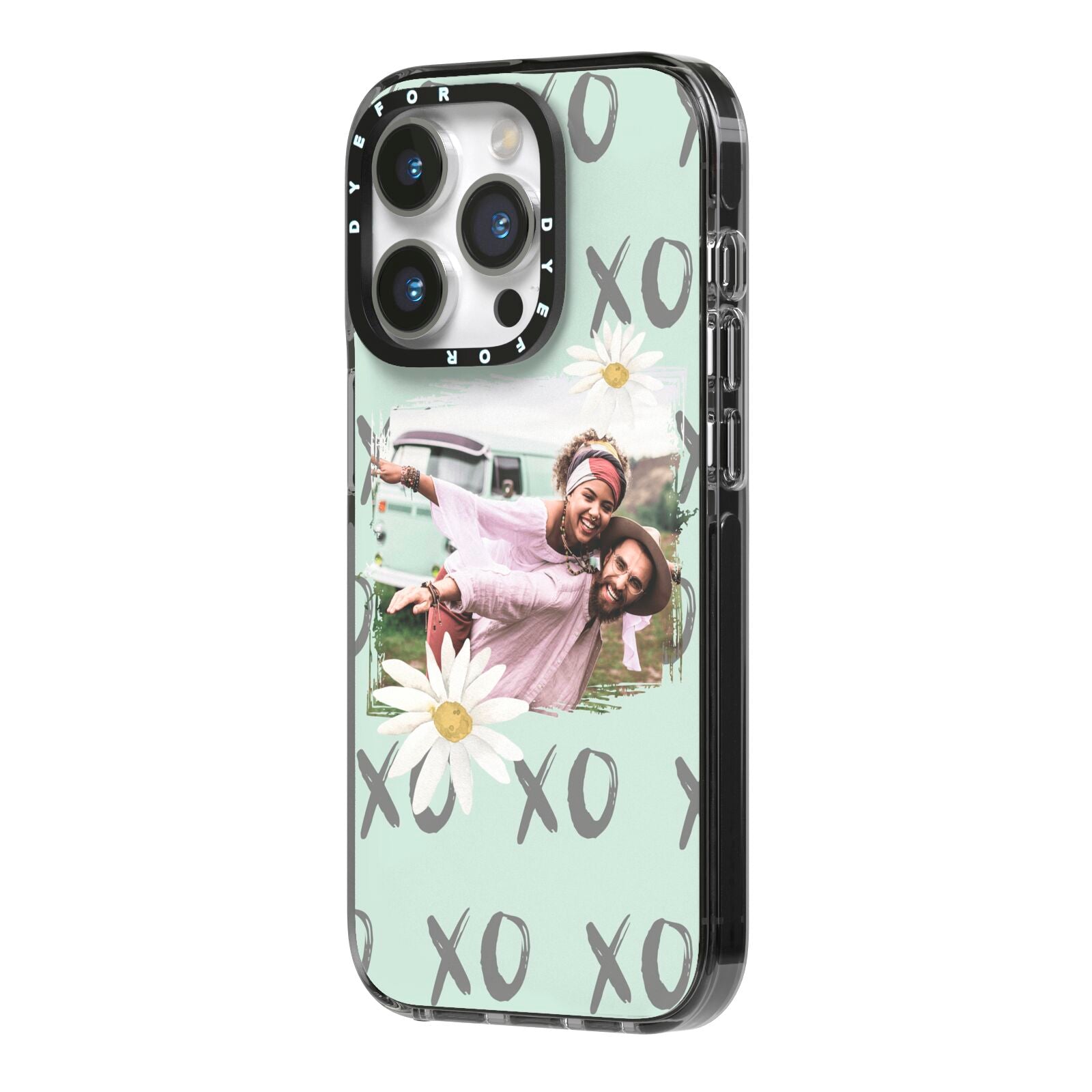 Summer Custom Photo iPhone 14 Pro Black Impact Case Side Angle on Silver phone