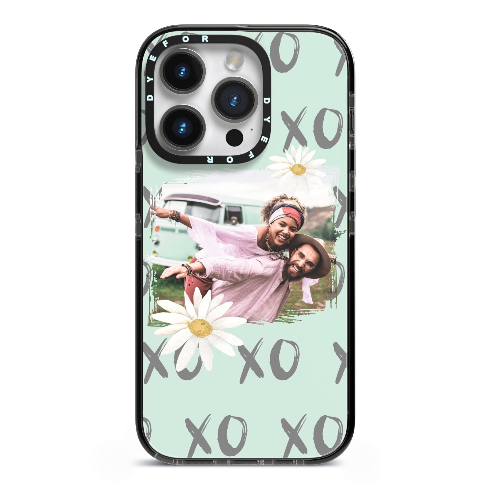 Summer Custom Photo iPhone 14 Pro Black Impact Case on Silver phone