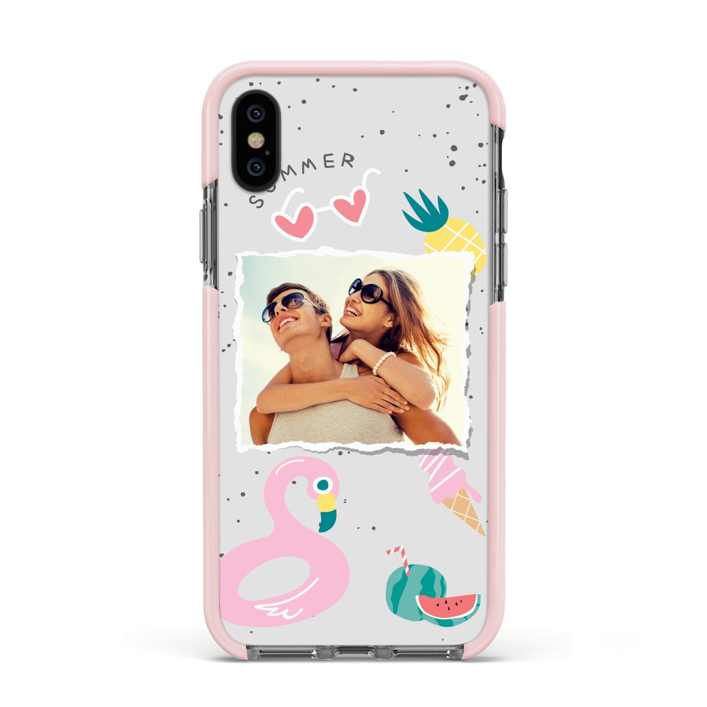 Summer Photo Personalised Apple iPhone Xs Impact Case Pink Edge on Black Phone