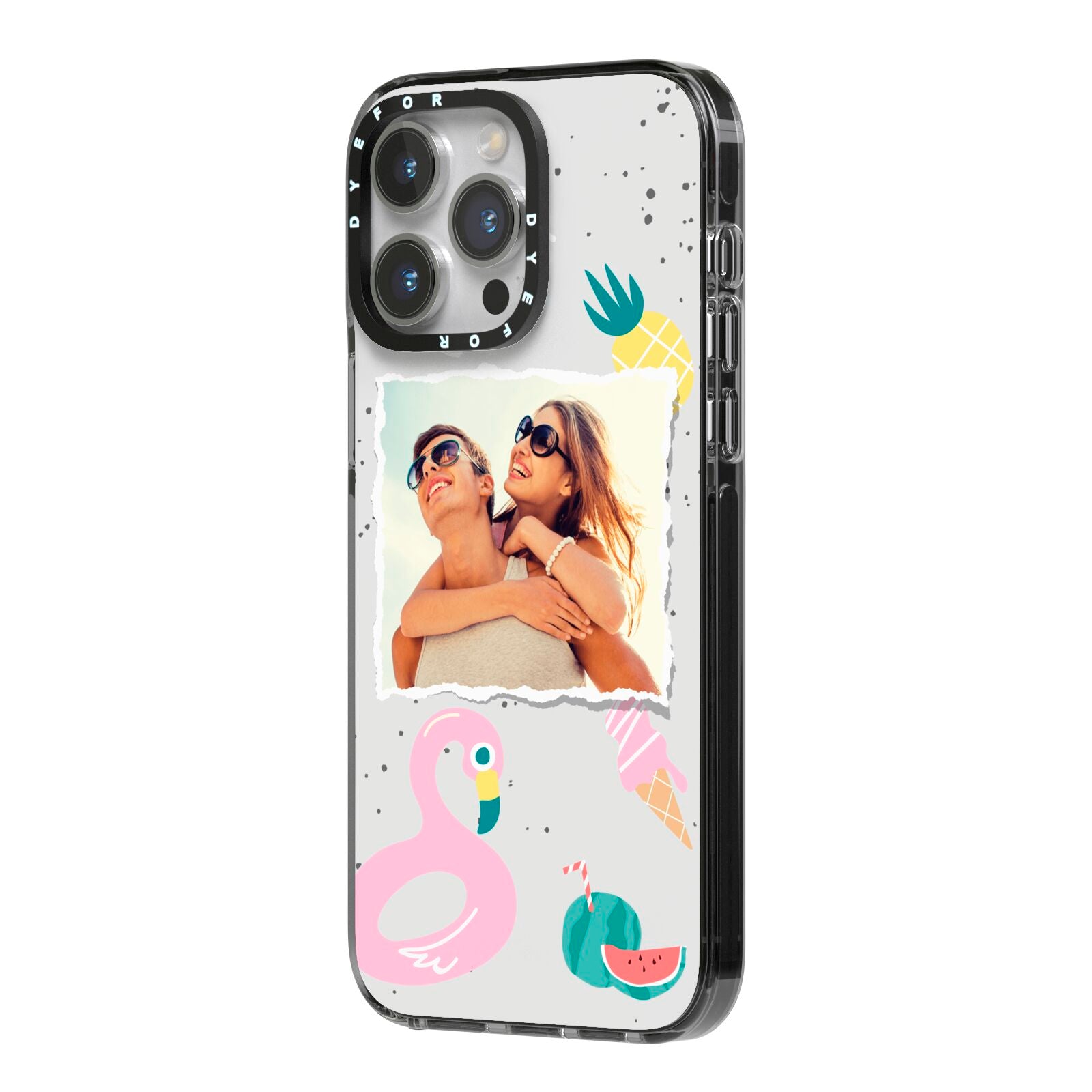 Summer Photo Personalised iPhone 14 Pro Max Black Impact Case Side Angle on Silver phone