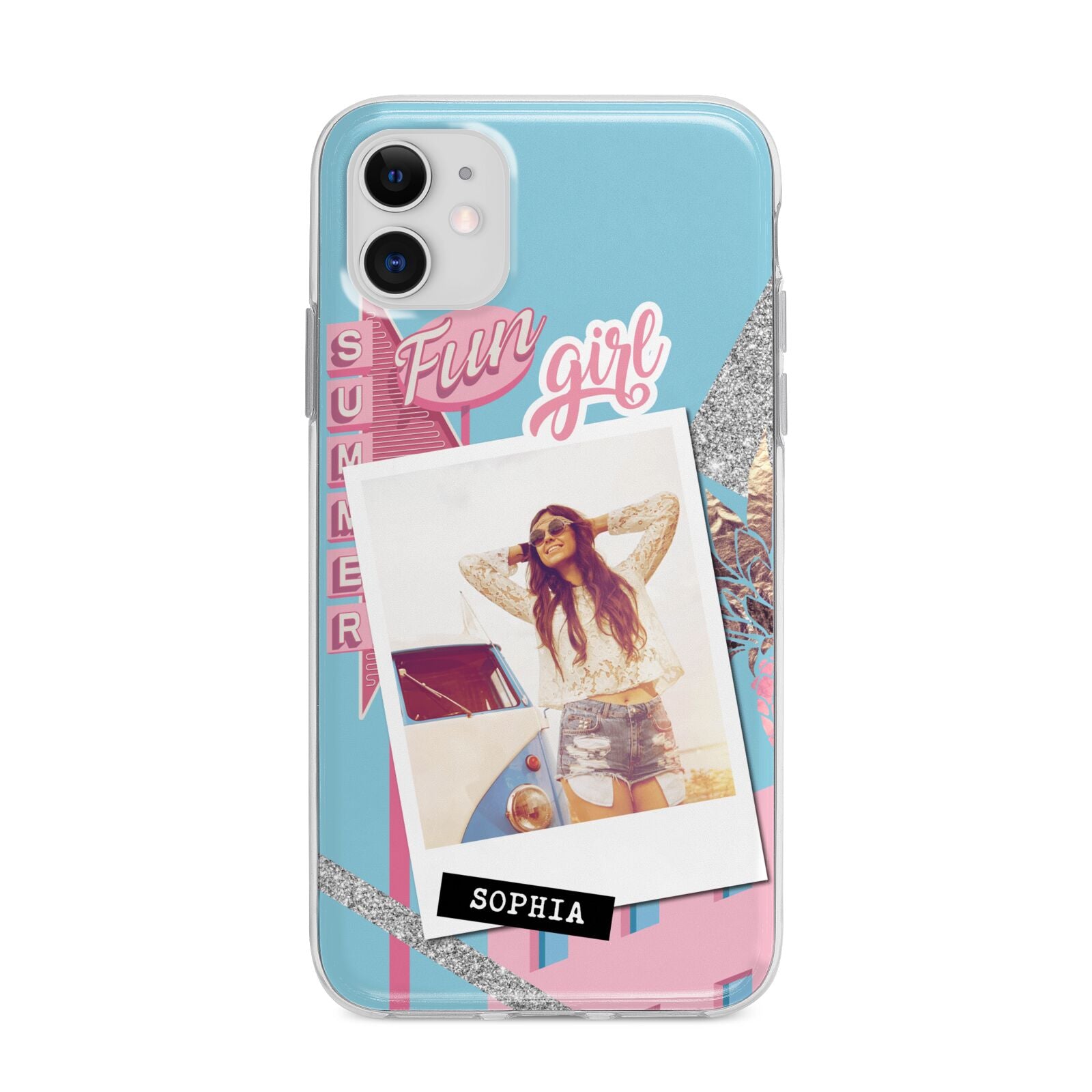 Summer Picture Collage Personalised Apple iPhone 11 in White with Bumper Case