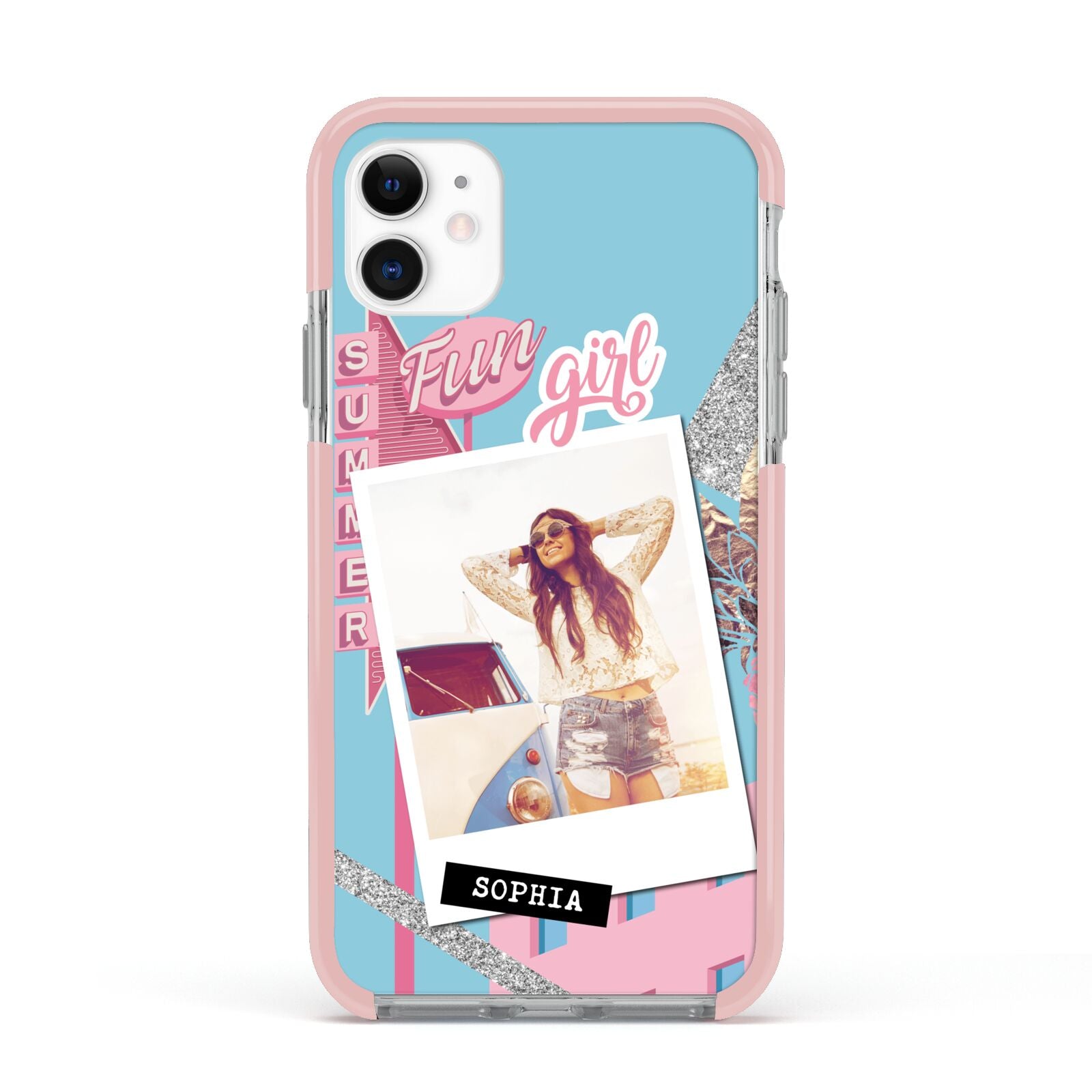 Summer Picture Collage Personalised Apple iPhone 11 in White with Pink Impact Case