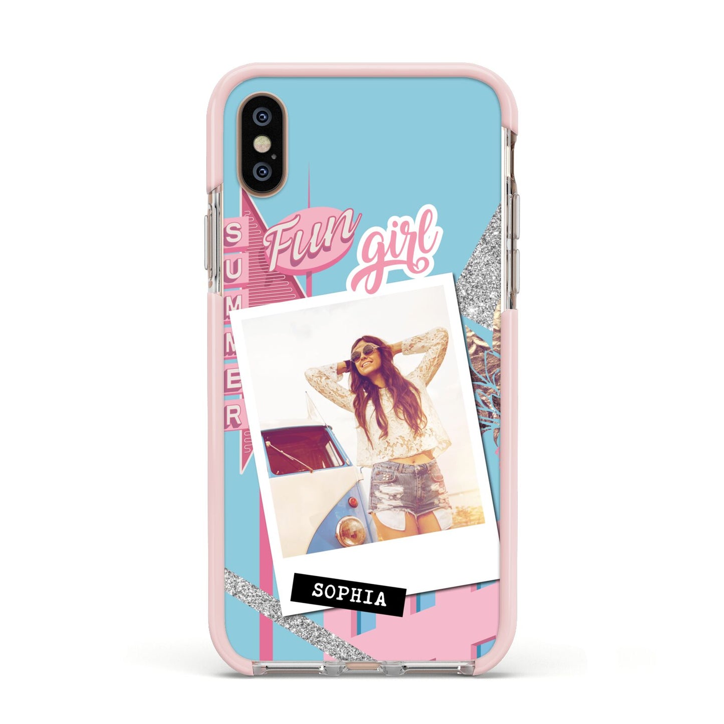 Summer Picture Collage Personalised Apple iPhone Xs Impact Case Pink Edge on Gold Phone