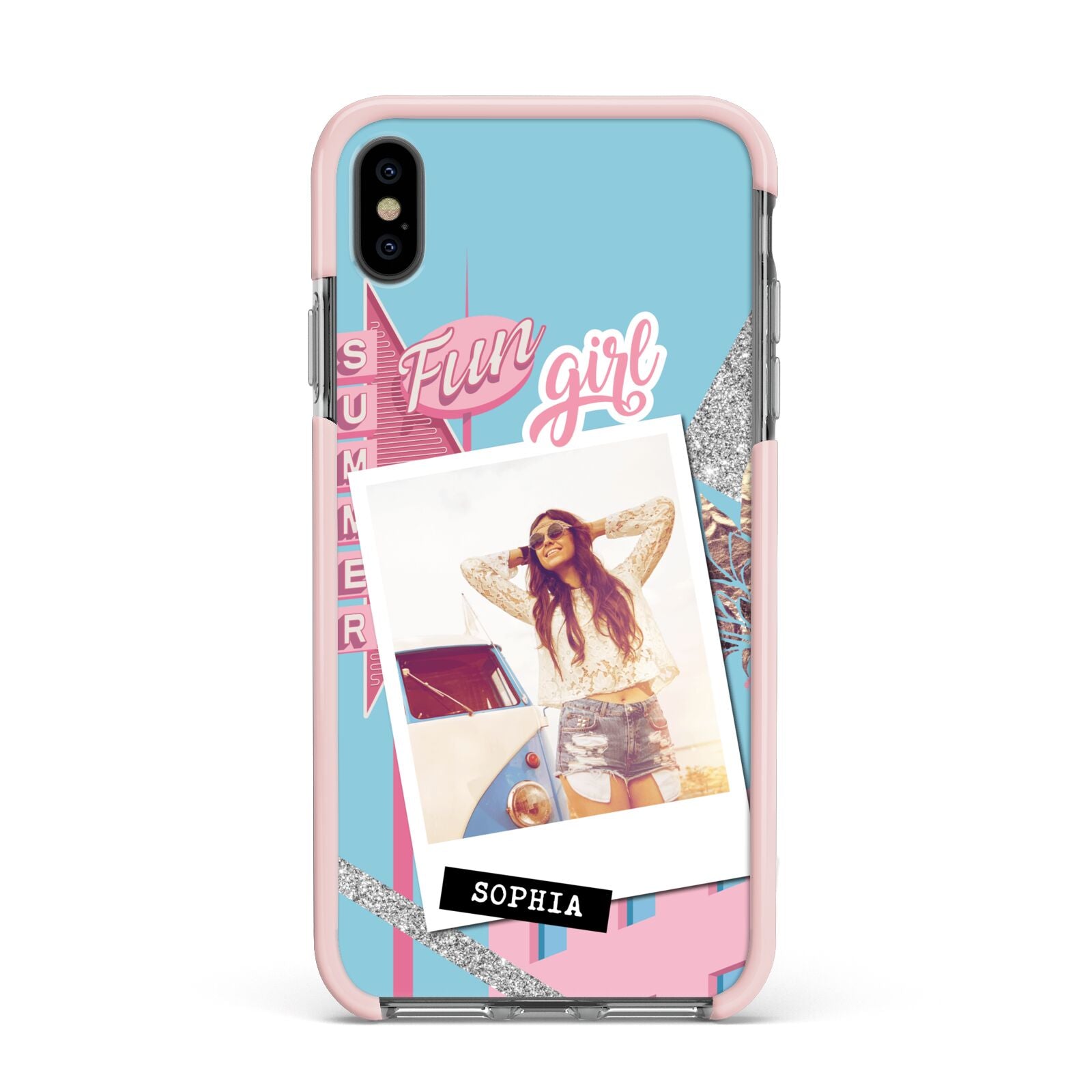Summer Picture Collage Personalised Apple iPhone Xs Max Impact Case Pink Edge on Black Phone