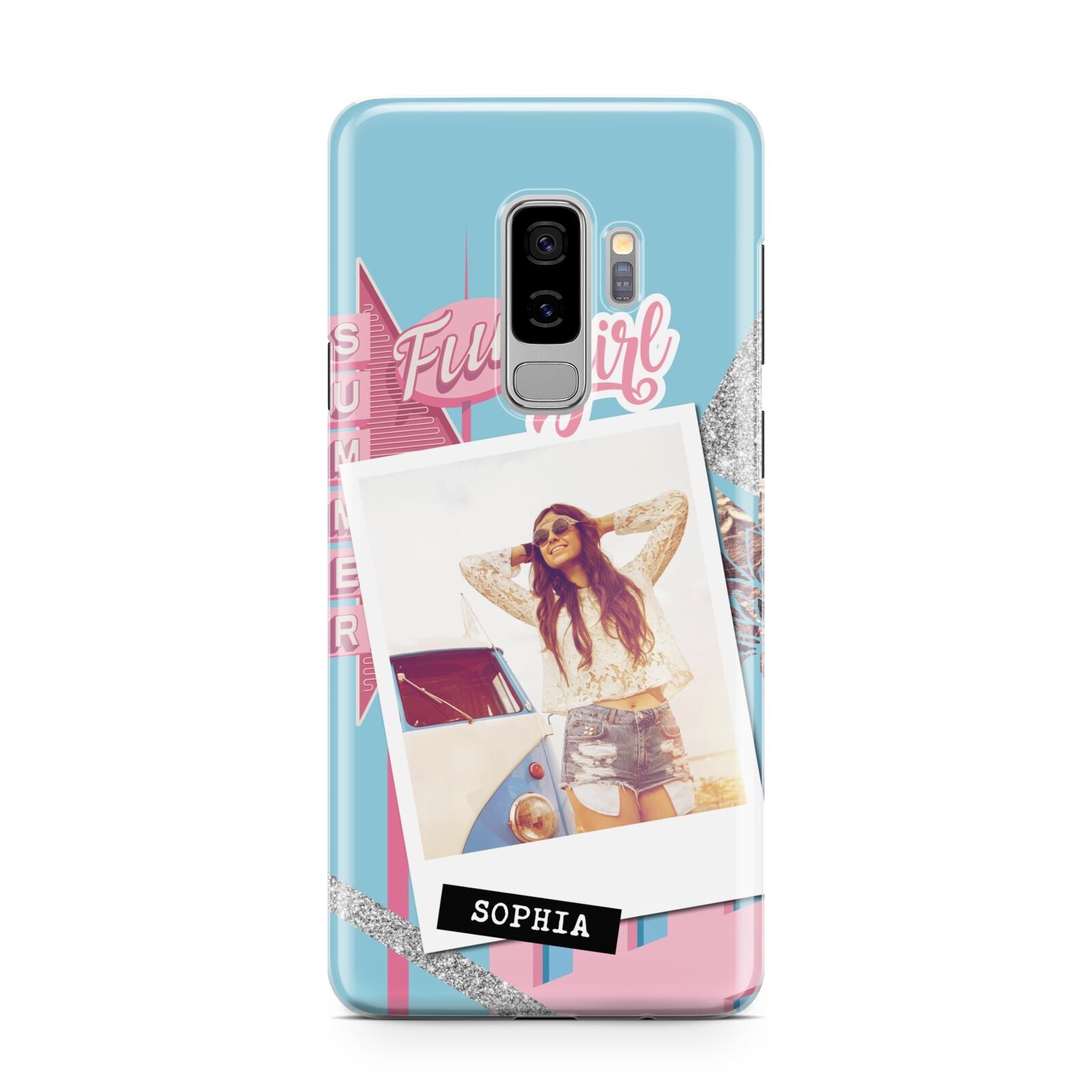 Summer Picture Collage Personalised Samsung Galaxy S9 Plus Case on Silver phone