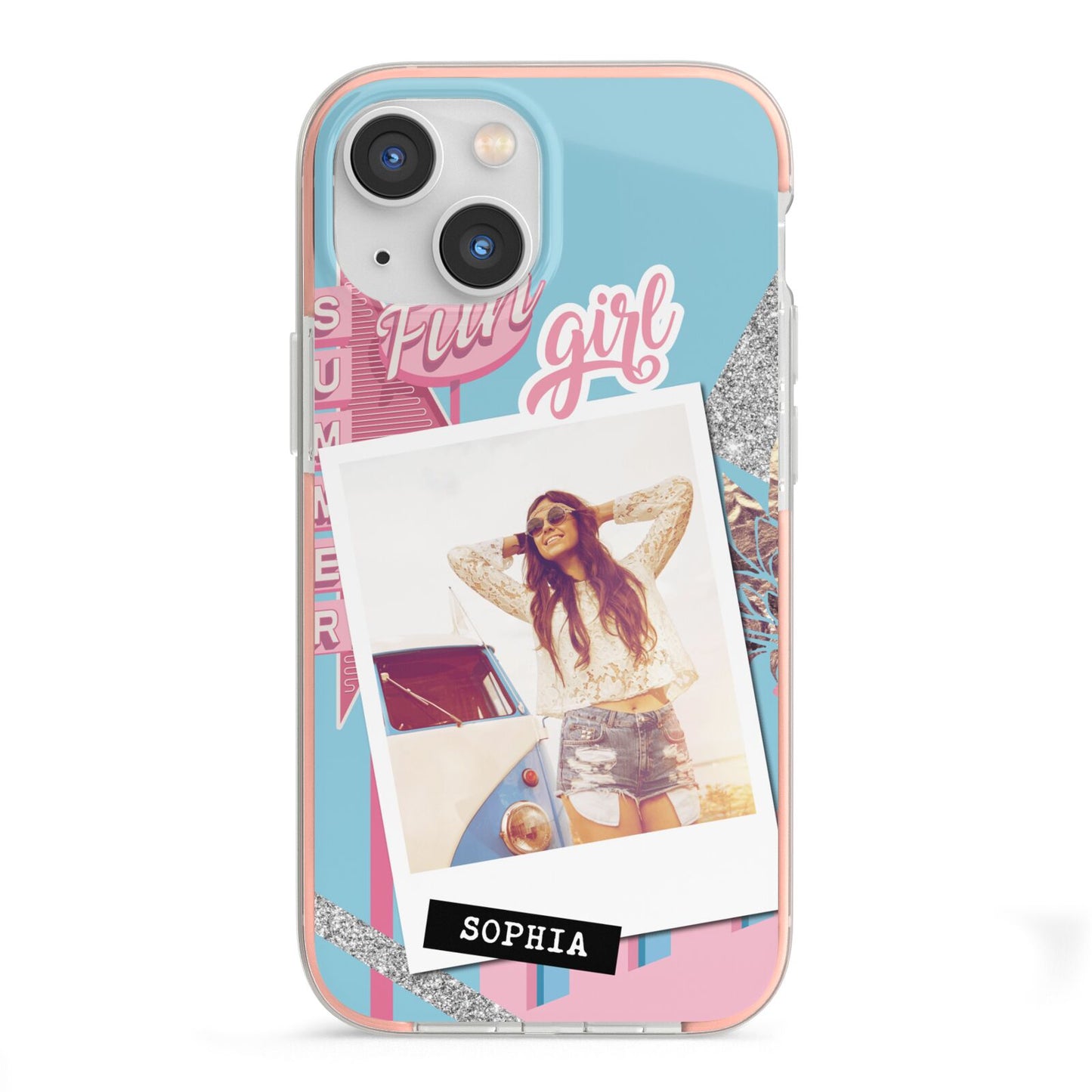 Summer Picture Collage Personalised iPhone 13 Mini TPU Impact Case with Pink Edges