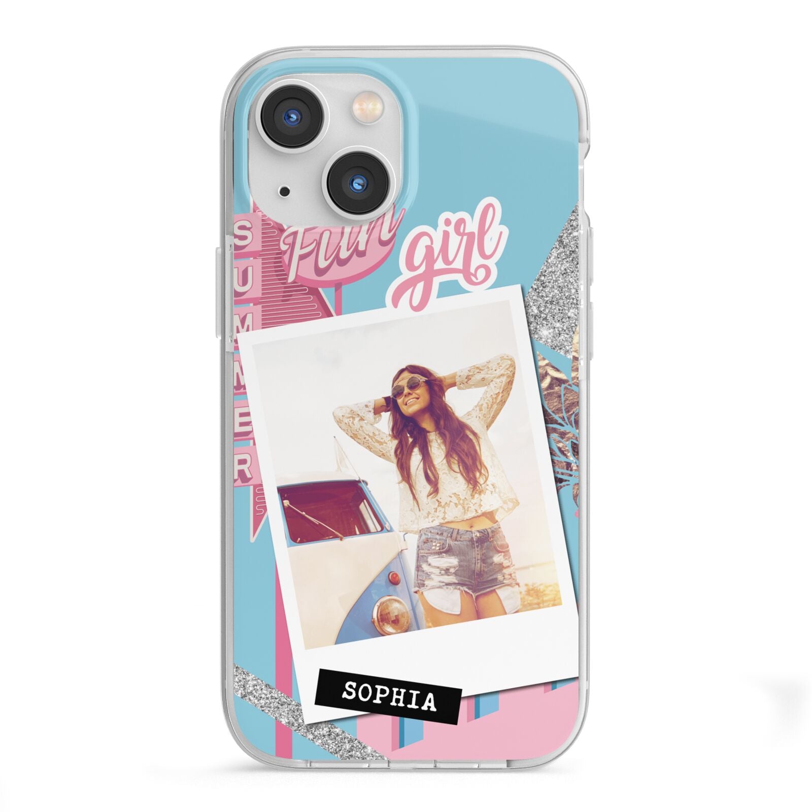 Summer Picture Collage Personalised iPhone 13 Mini TPU Impact Case with White Edges