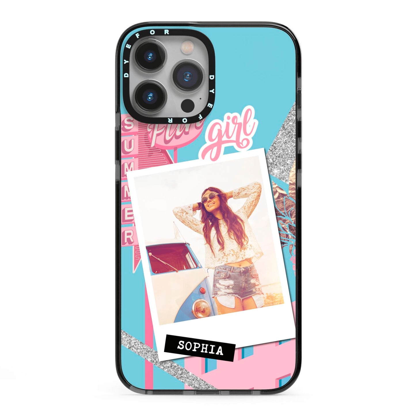 Summer Picture Collage Personalised iPhone 13 Pro Max Black Impact Case on Silver phone