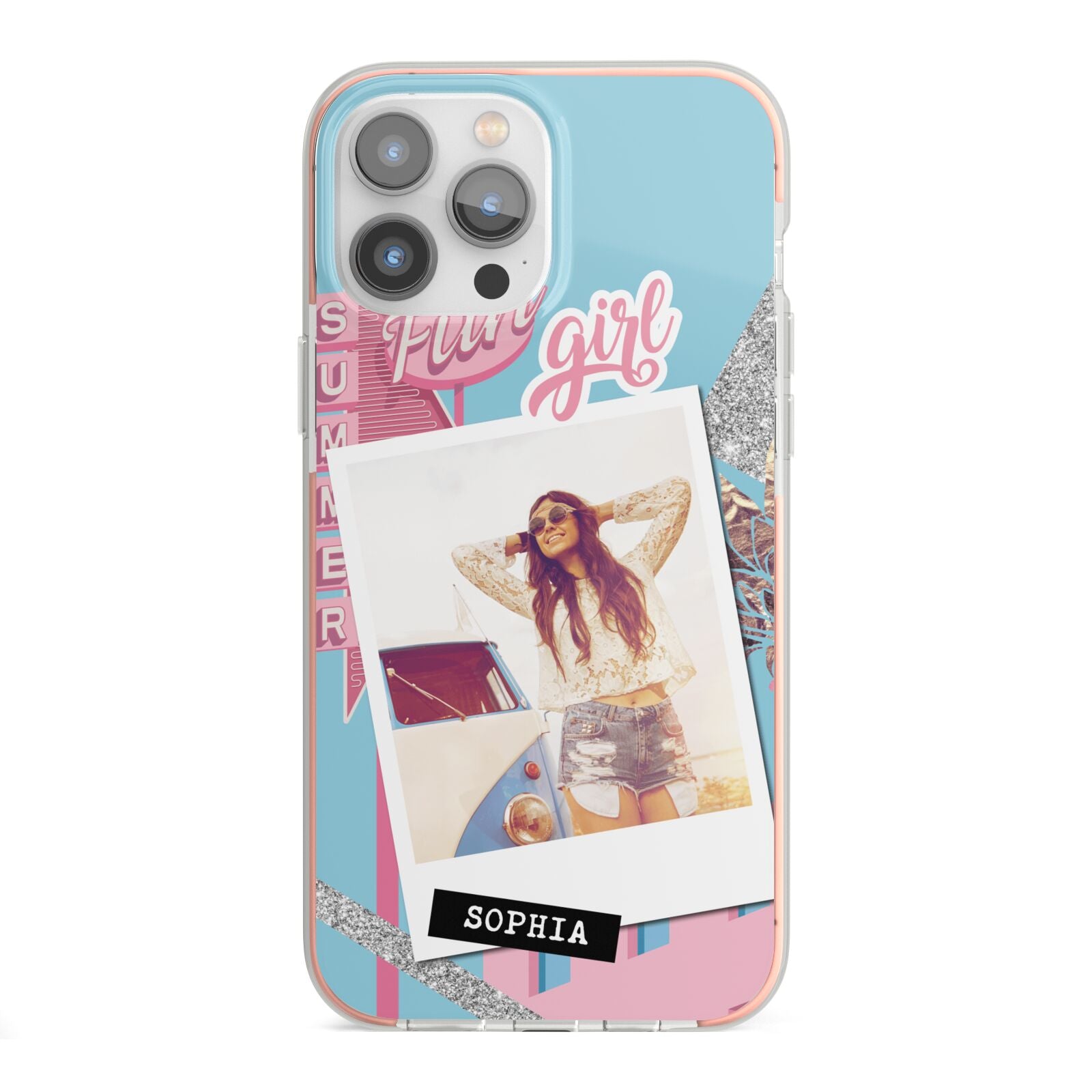 Summer Picture Collage Personalised iPhone 13 Pro Max TPU Impact Case with Pink Edges