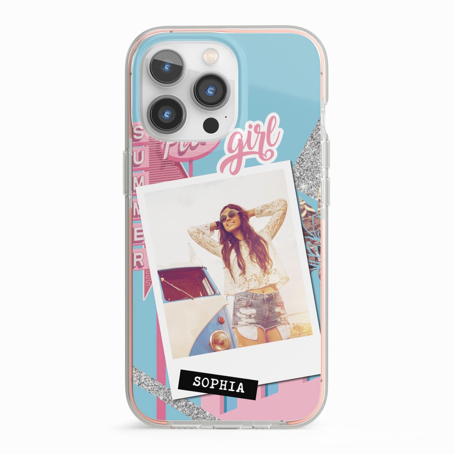 Summer Picture Collage Personalised iPhone 13 Pro TPU Impact Case with Pink Edges