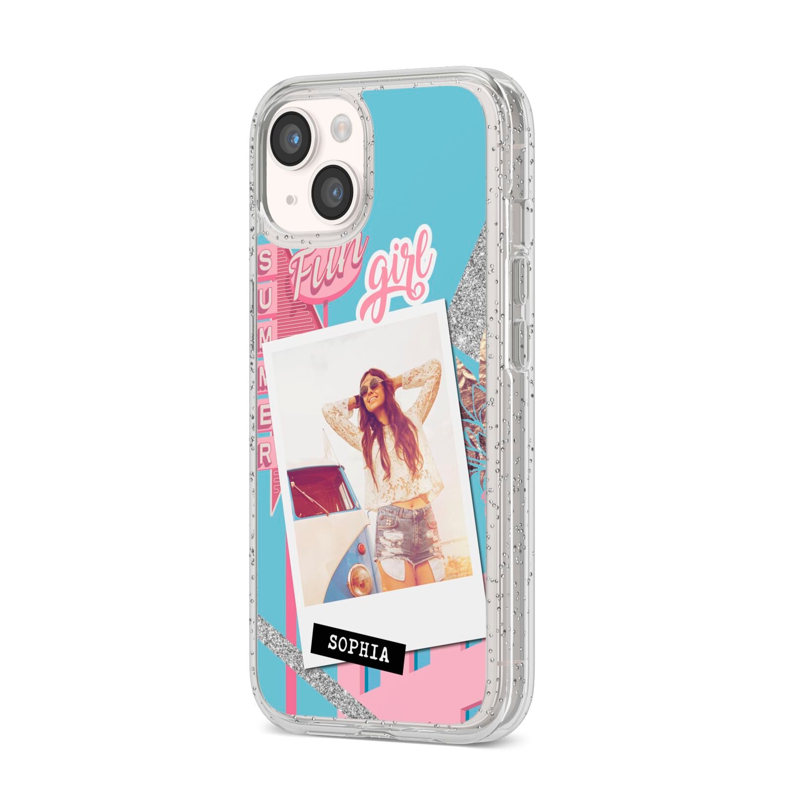 Summer Picture Collage Personalised iPhone 14 Glitter Tough Case Starlight Angled Image