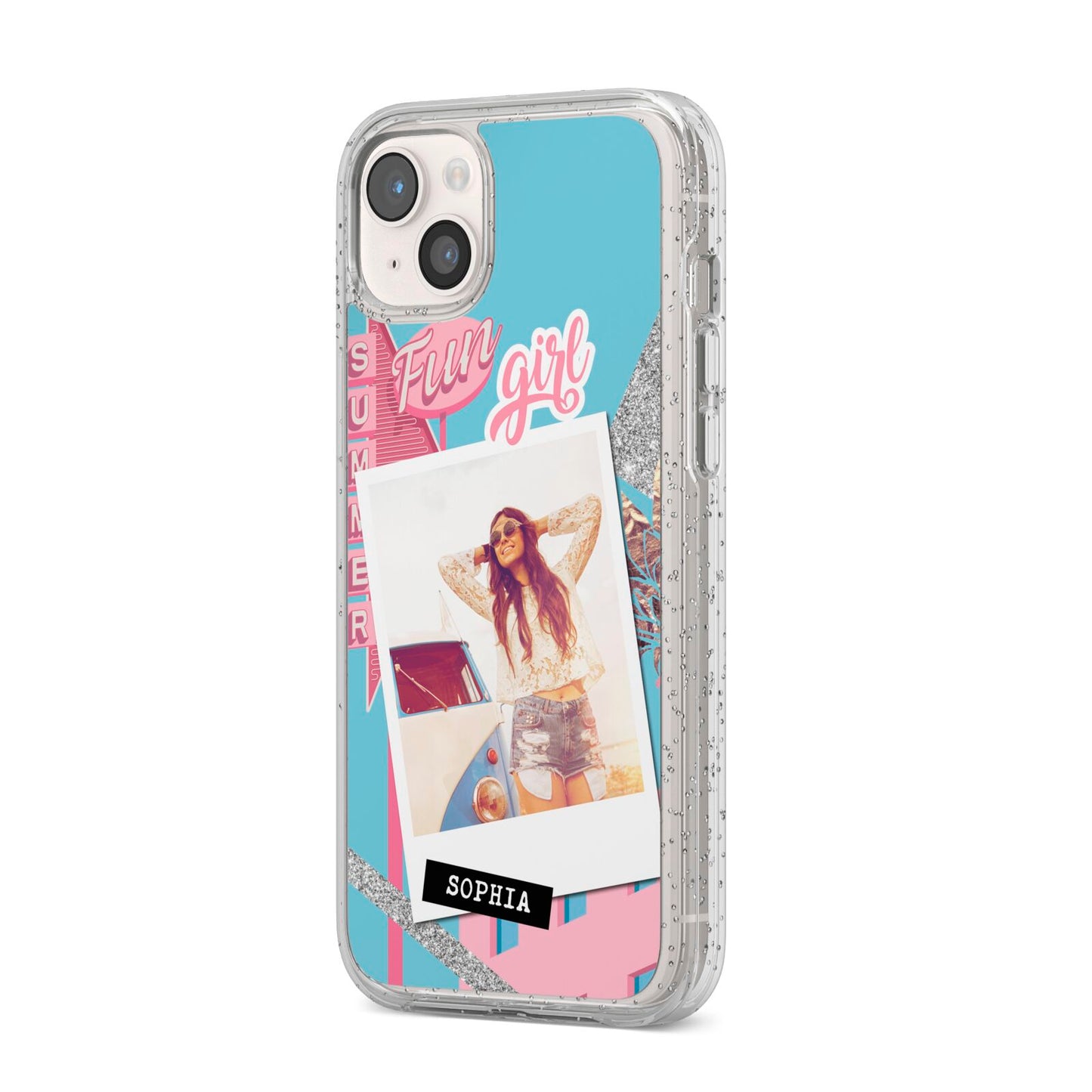 Summer Picture Collage Personalised iPhone 14 Plus Glitter Tough Case Starlight Angled Image