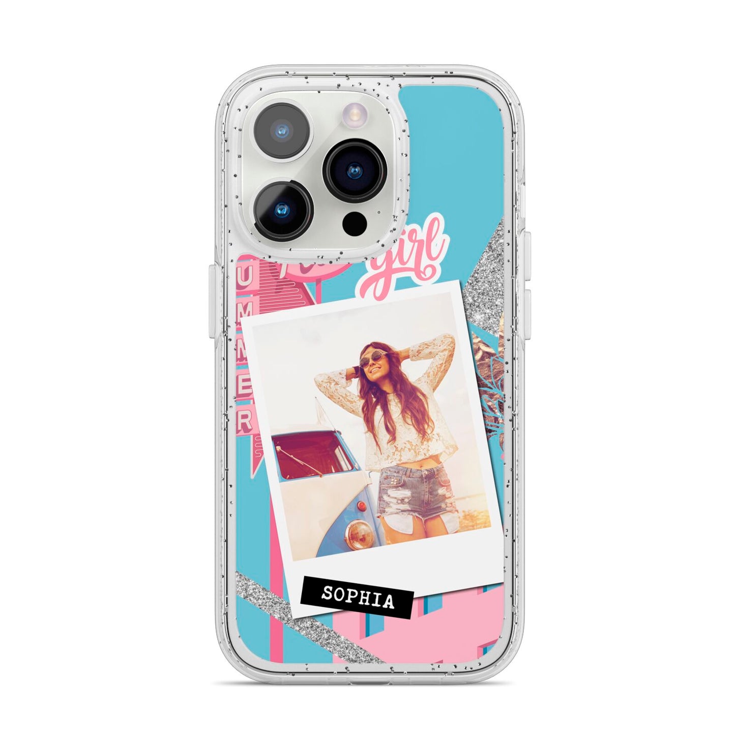 Summer Picture Collage Personalised iPhone 14 Pro Glitter Tough Case Silver