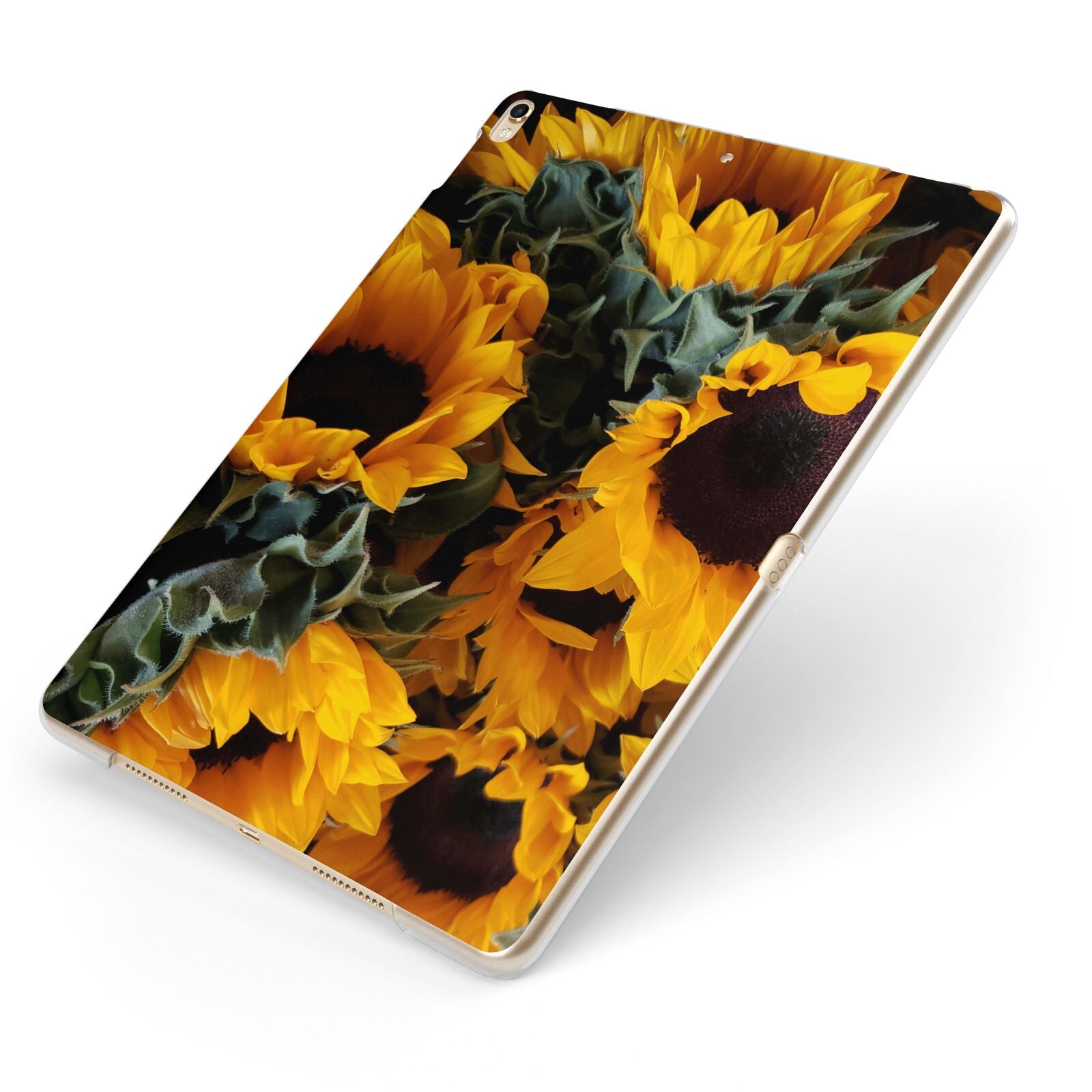 Sunflower Apple iPad Case on Gold iPad Side View