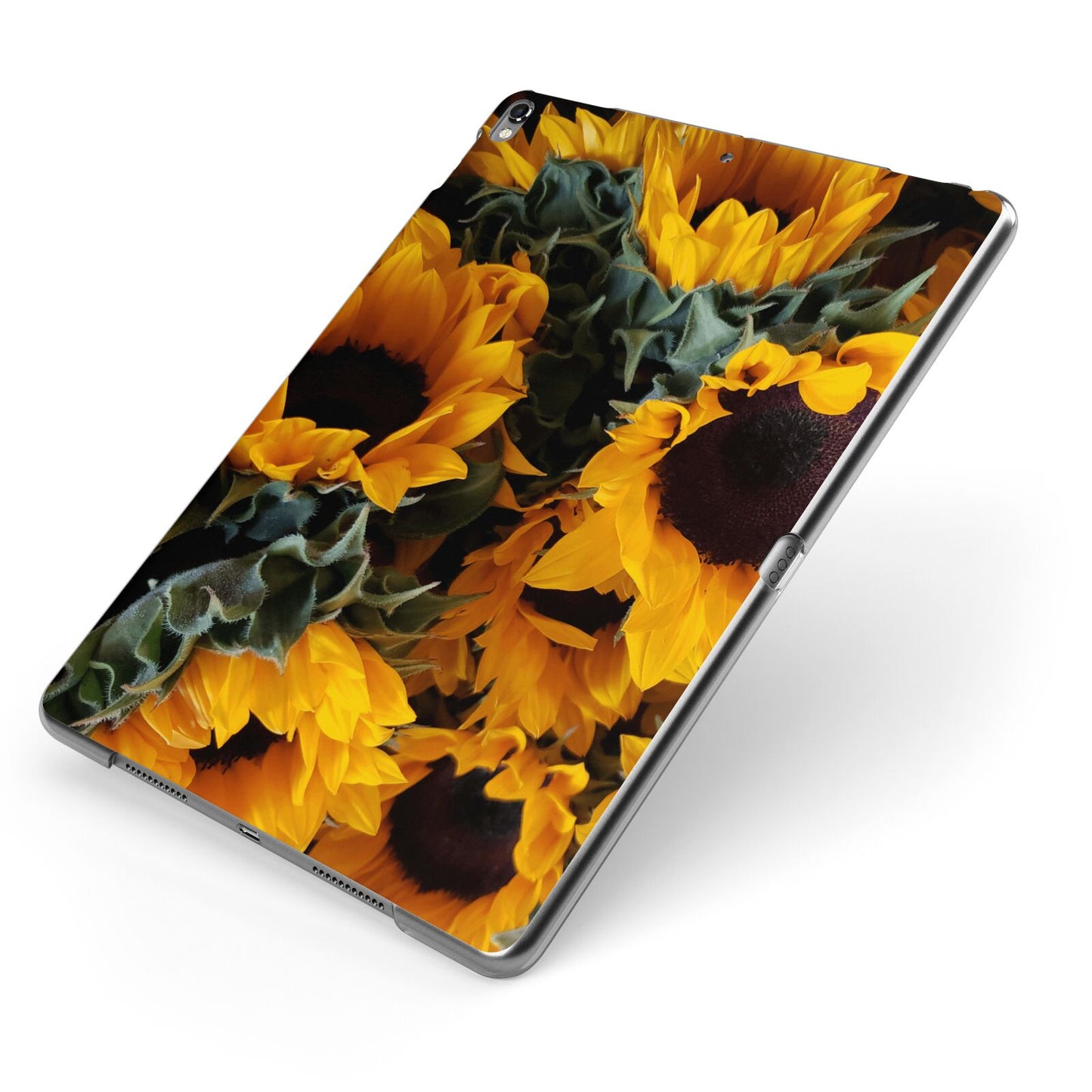 Sunflower Apple iPad Case on Grey iPad Side View