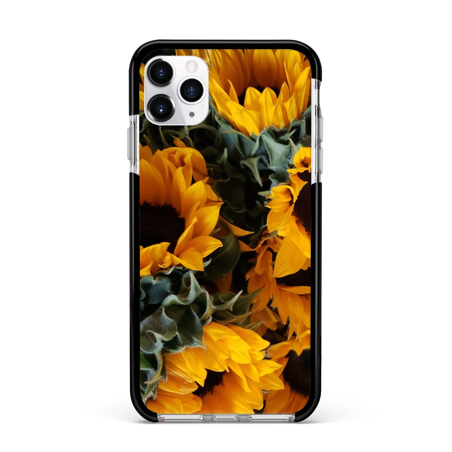 Sunflower Apple iPhone 11 Pro Max in Silver with Black Impact Case