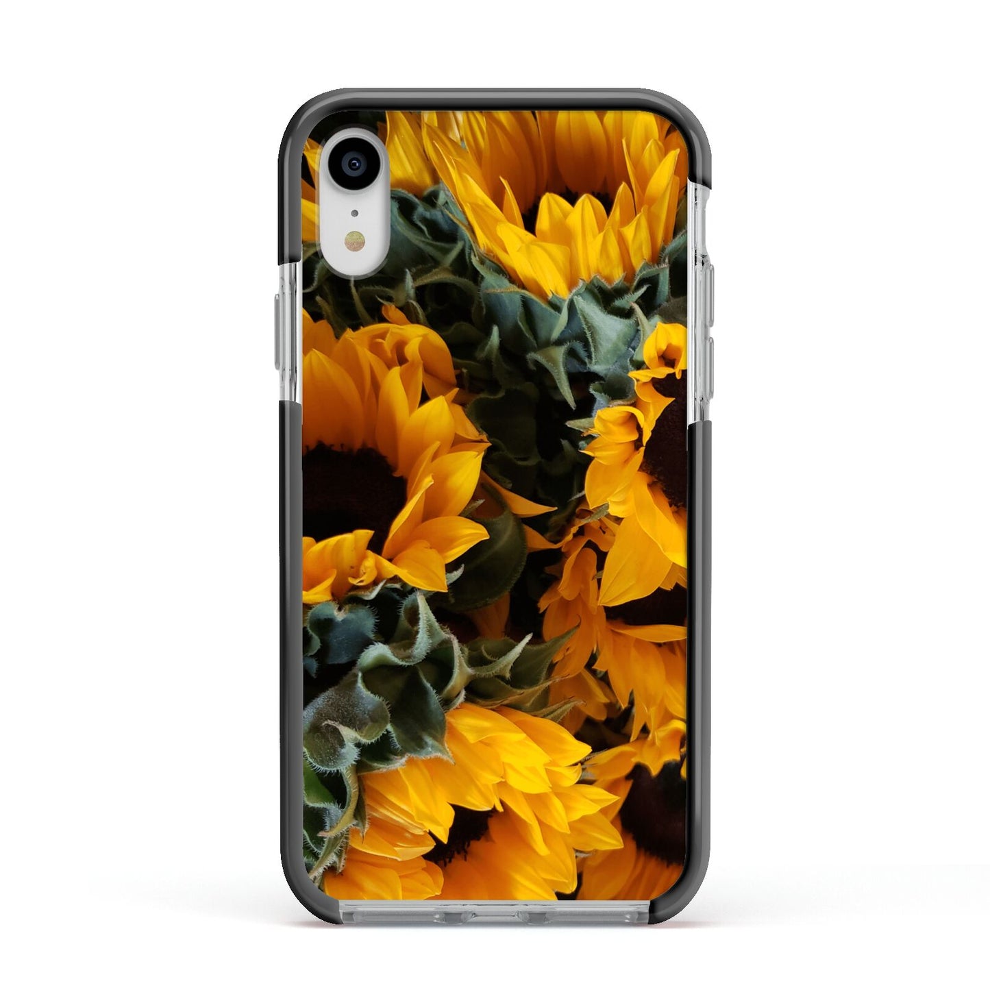 Sunflower Apple iPhone XR Impact Case Black Edge on Silver Phone