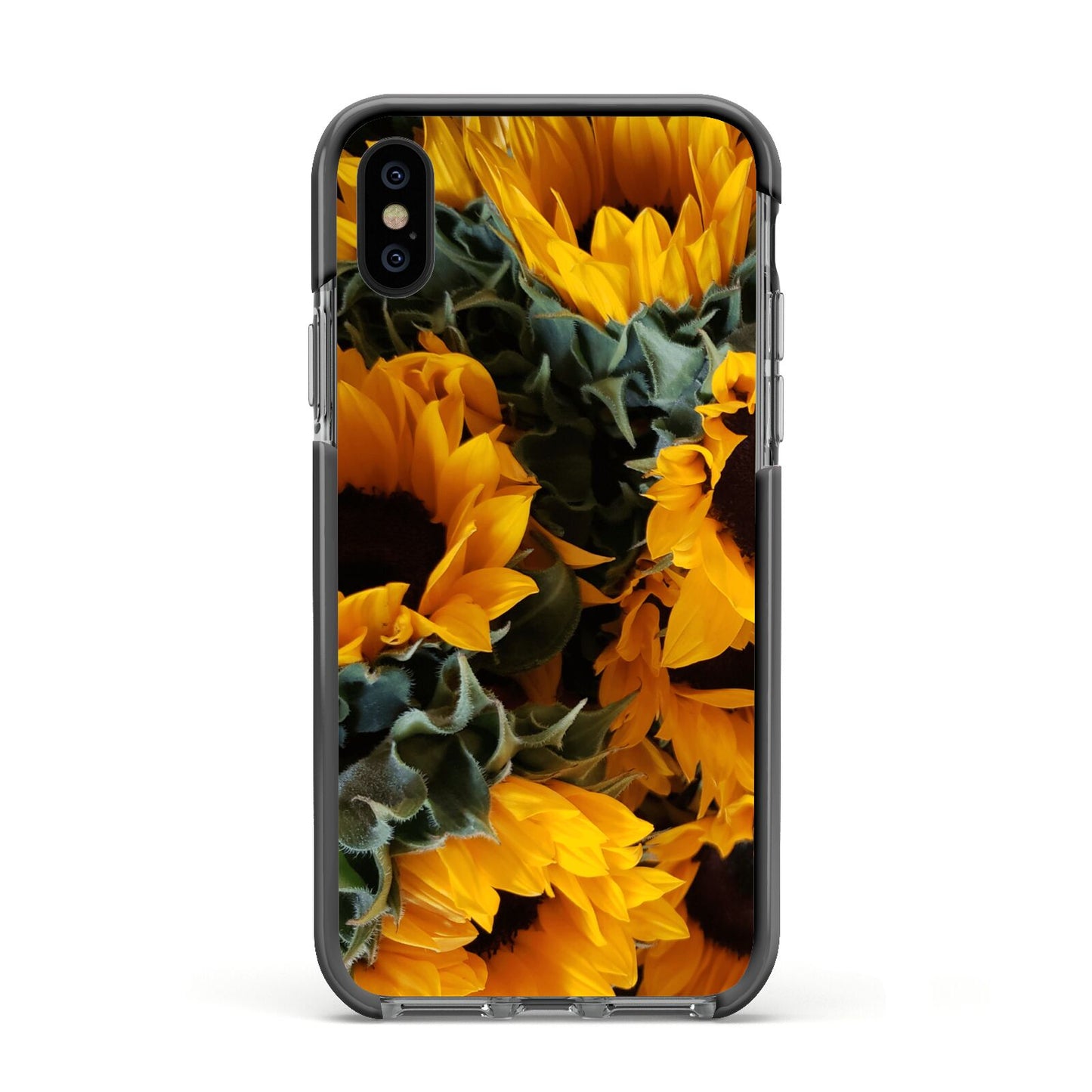 Sunflower Apple iPhone Xs Impact Case Black Edge on Black Phone