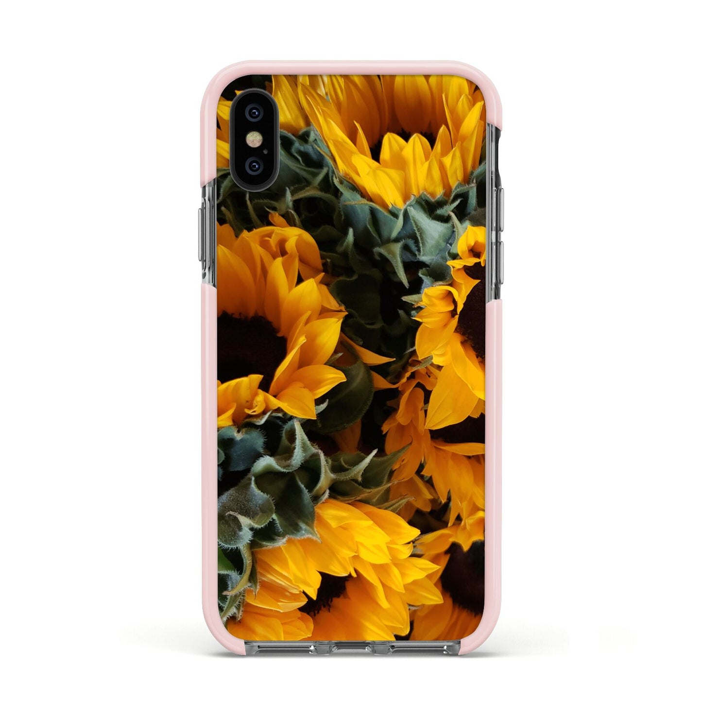 Sunflower Apple iPhone Xs Impact Case Pink Edge on Black Phone